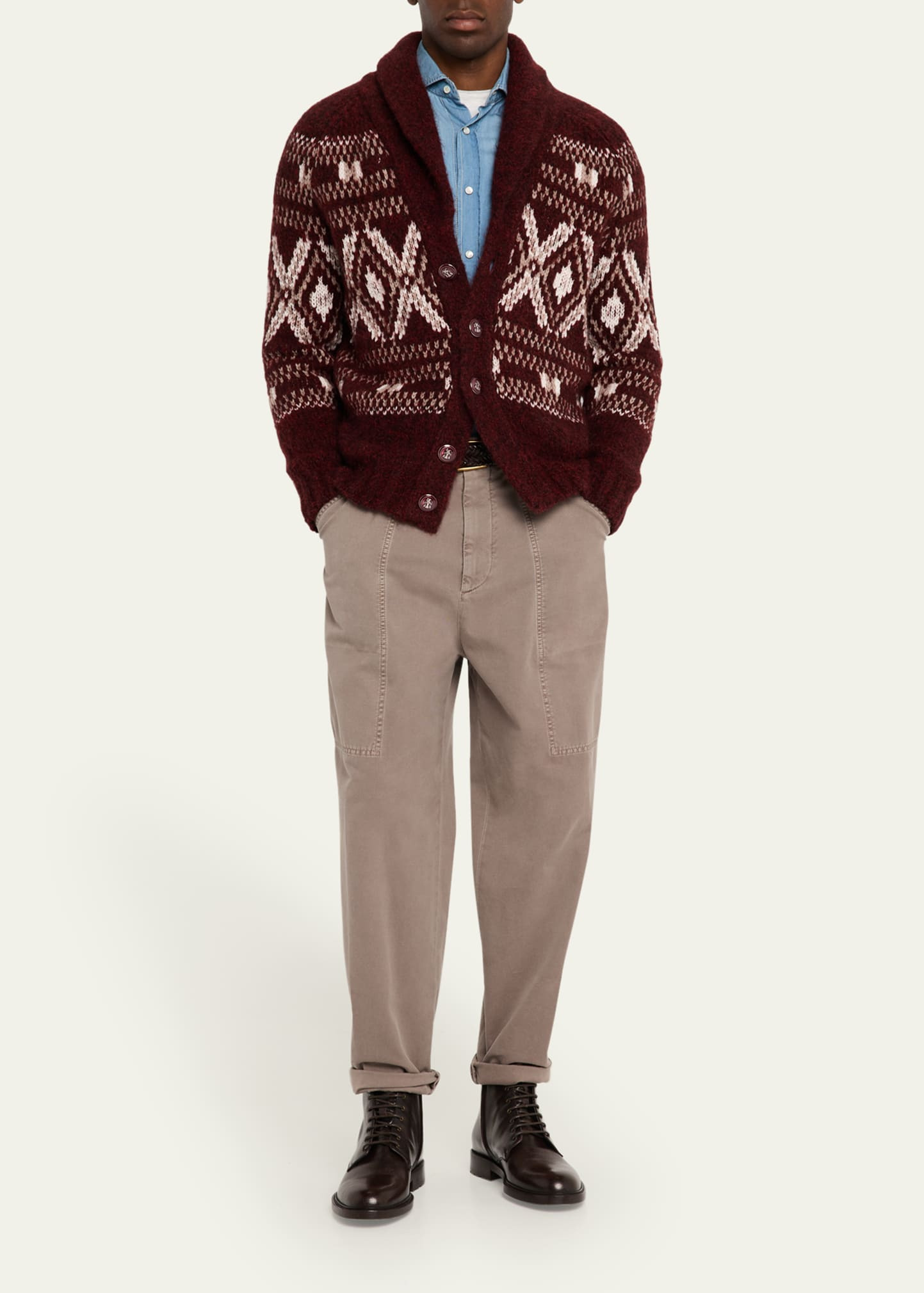 Men's Wool and Nylon Fair Isle Knit Cardigan - 2