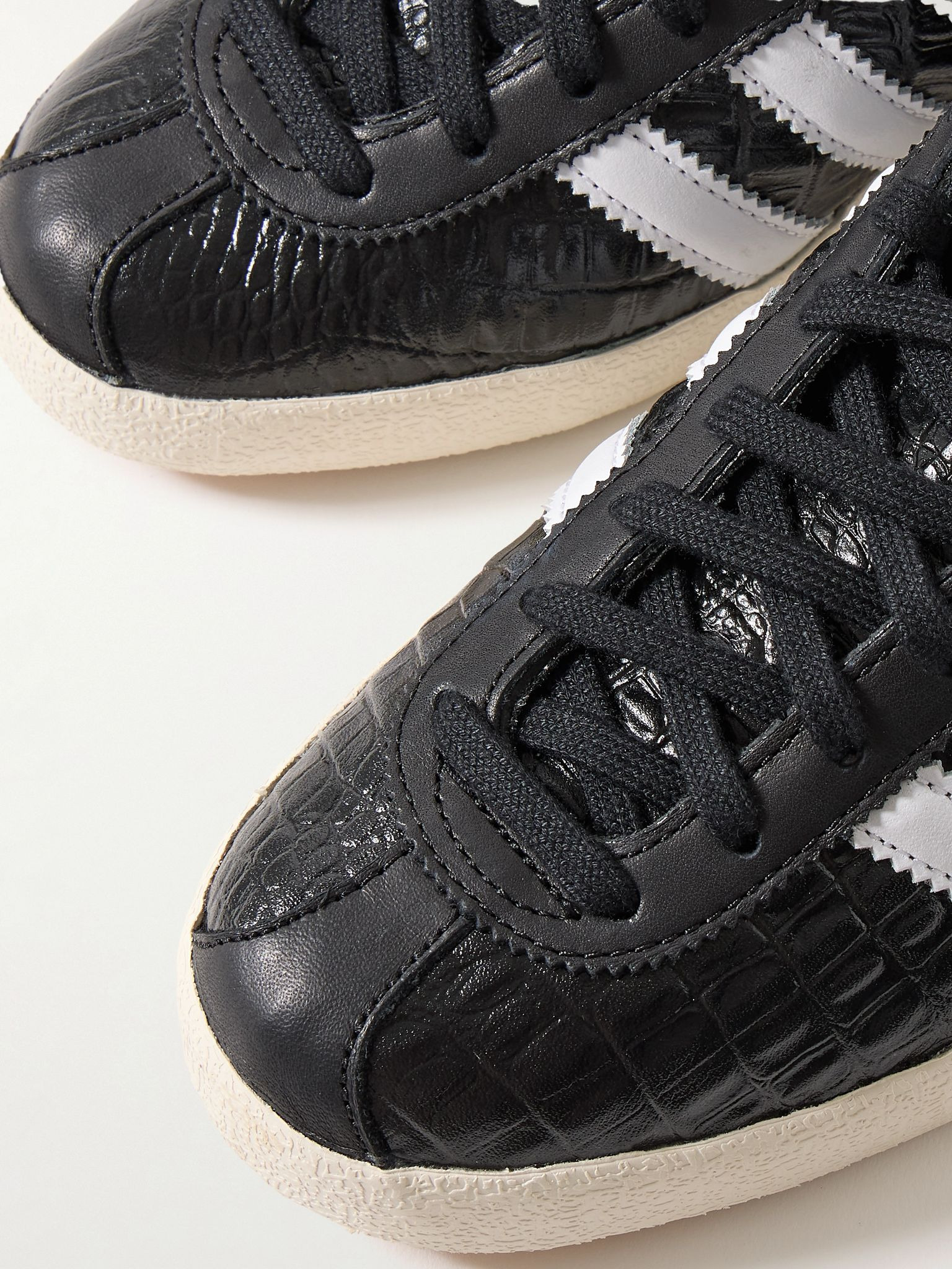 Blanc croc-effect glossed-leather sneakers Black - 4