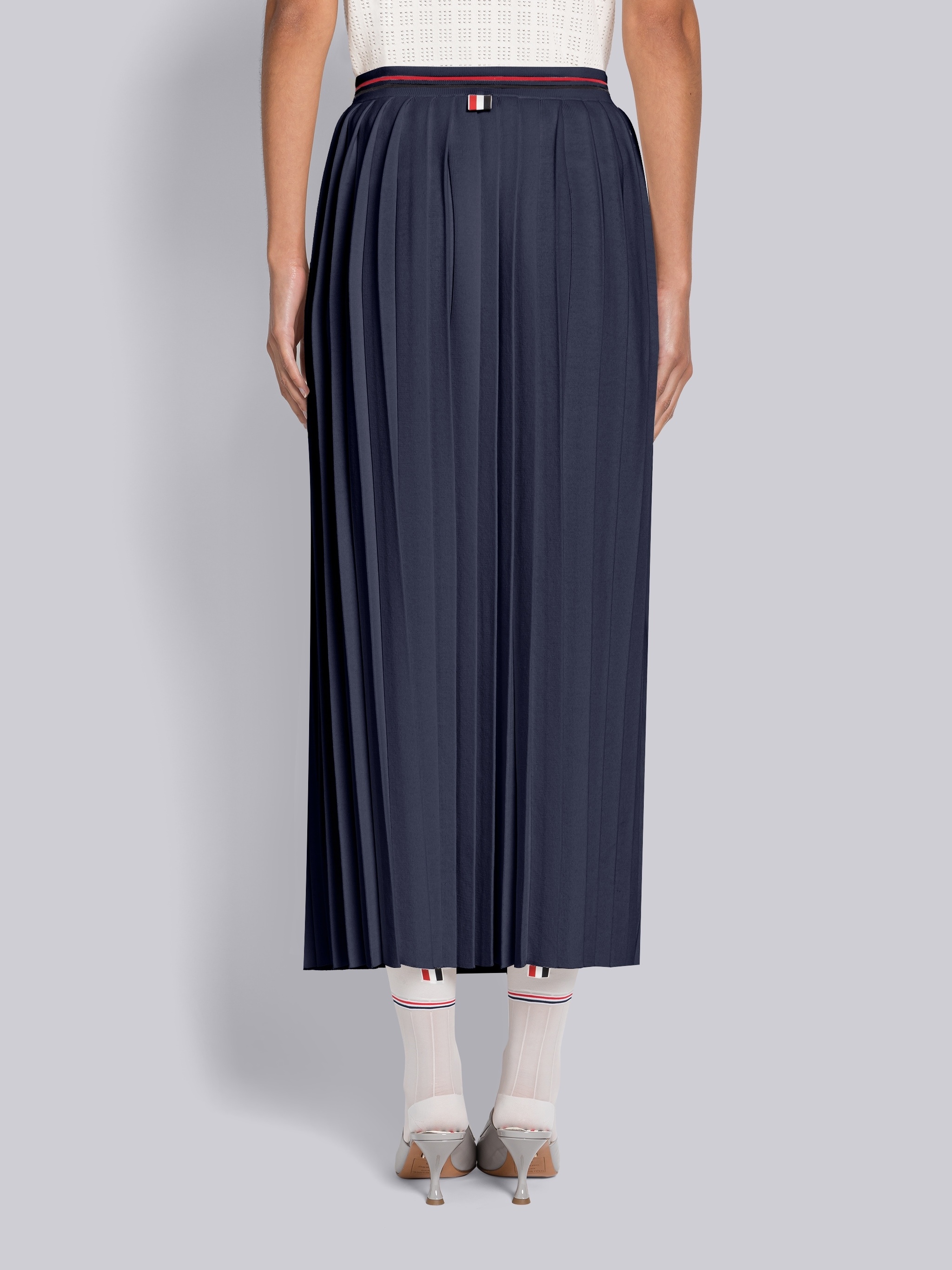 CALF LENGTH PLEATED SKIRT IN COTTON W/ RWB STRIPE - 3