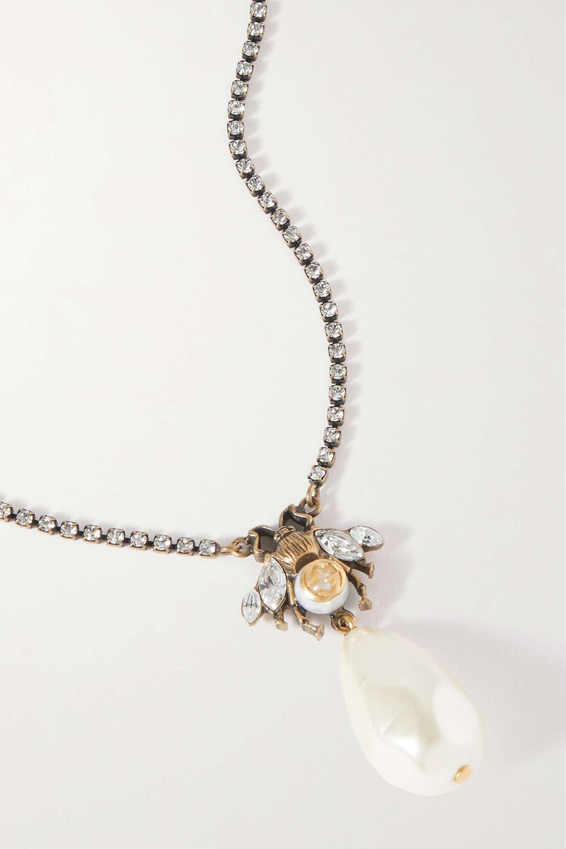 Gold-tone, crystal and faux pearl necklace 1