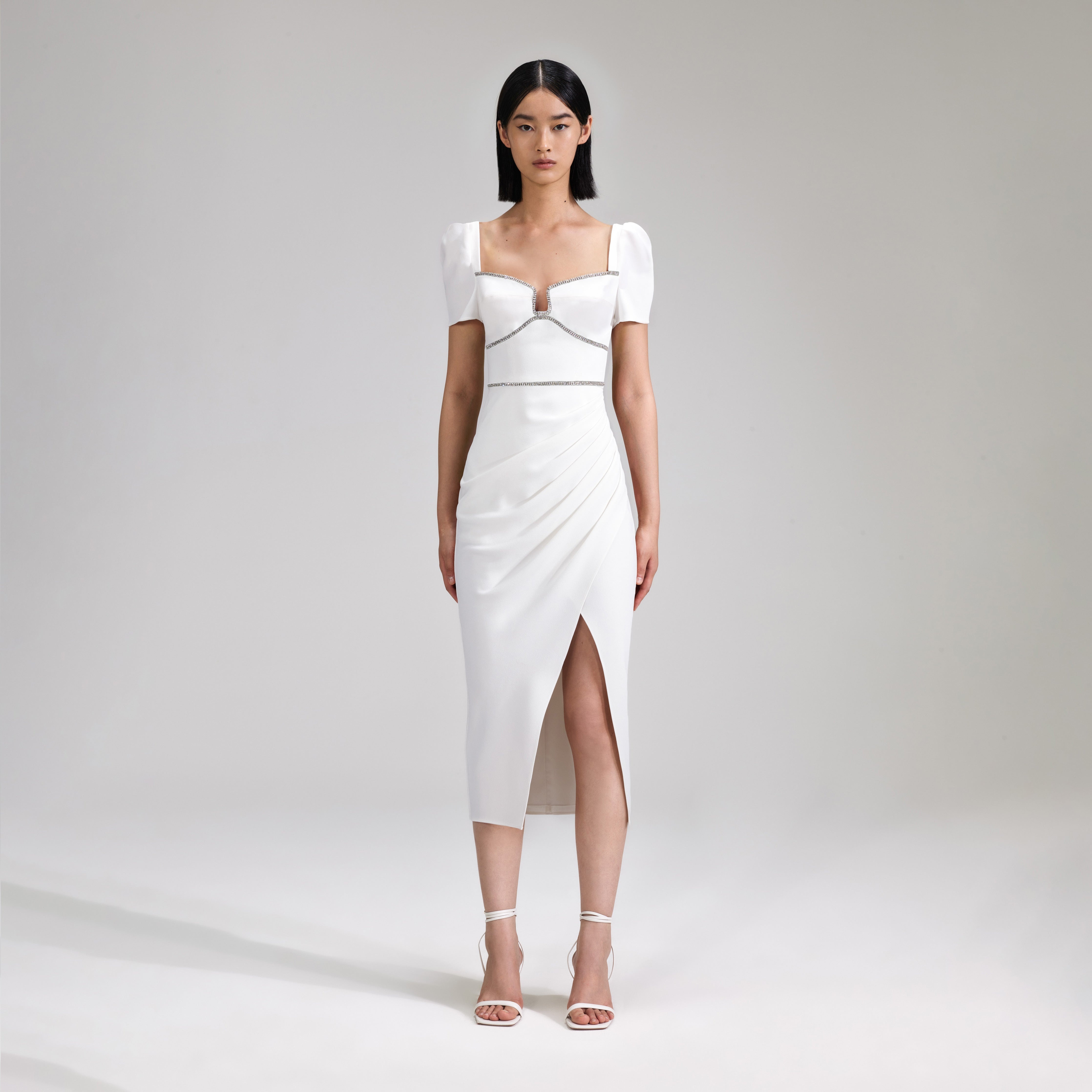 self-portrait White Crepe Diamante Midi Dress - SS23-916M-W | REVERSIBLE