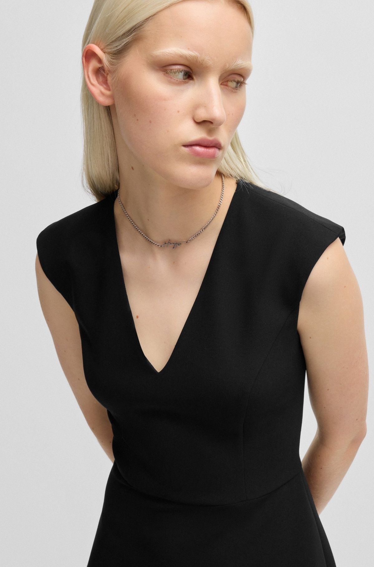 SLEEVELESS DRESS IN STRETCH FABRIC WITH SWING SKIRT - 5