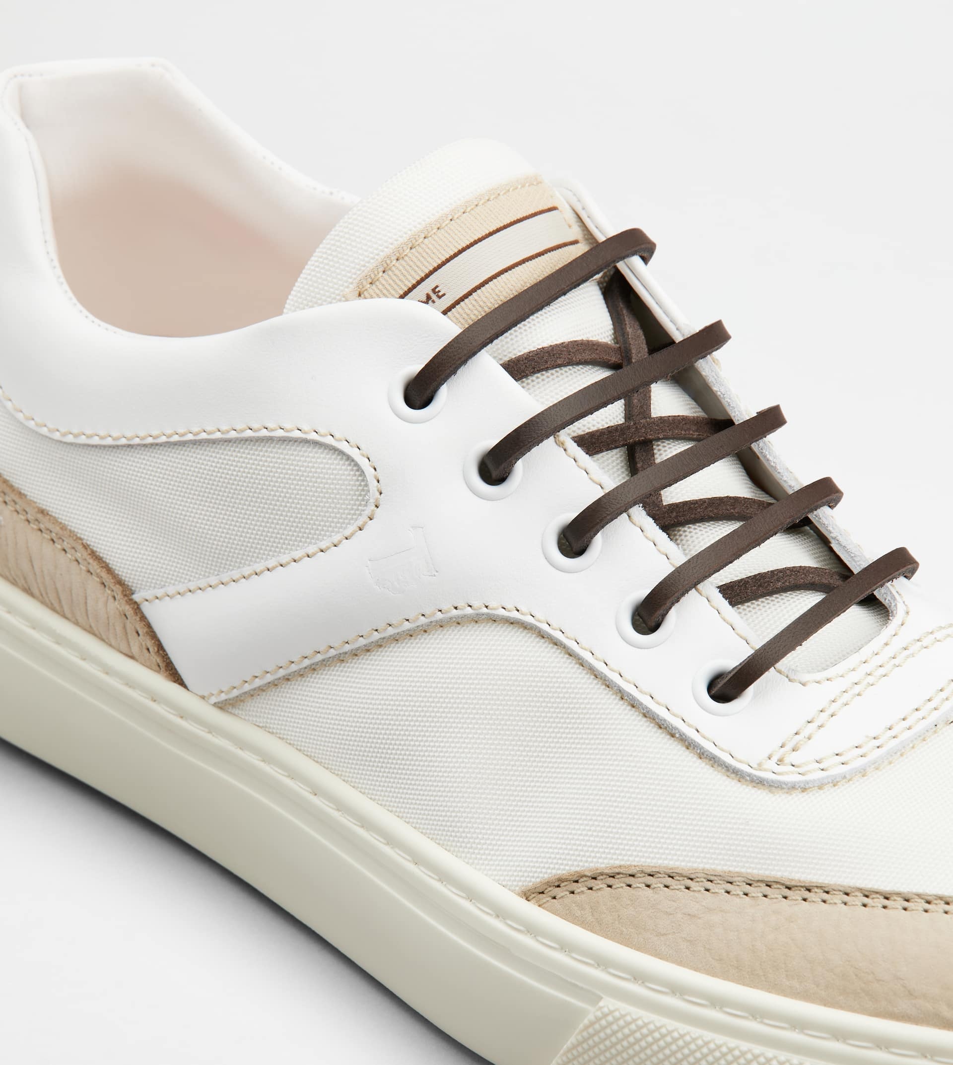 SNEAKERS IN LEATHER AND FABRIC - BEIGE, WHITE, BROWN - 5