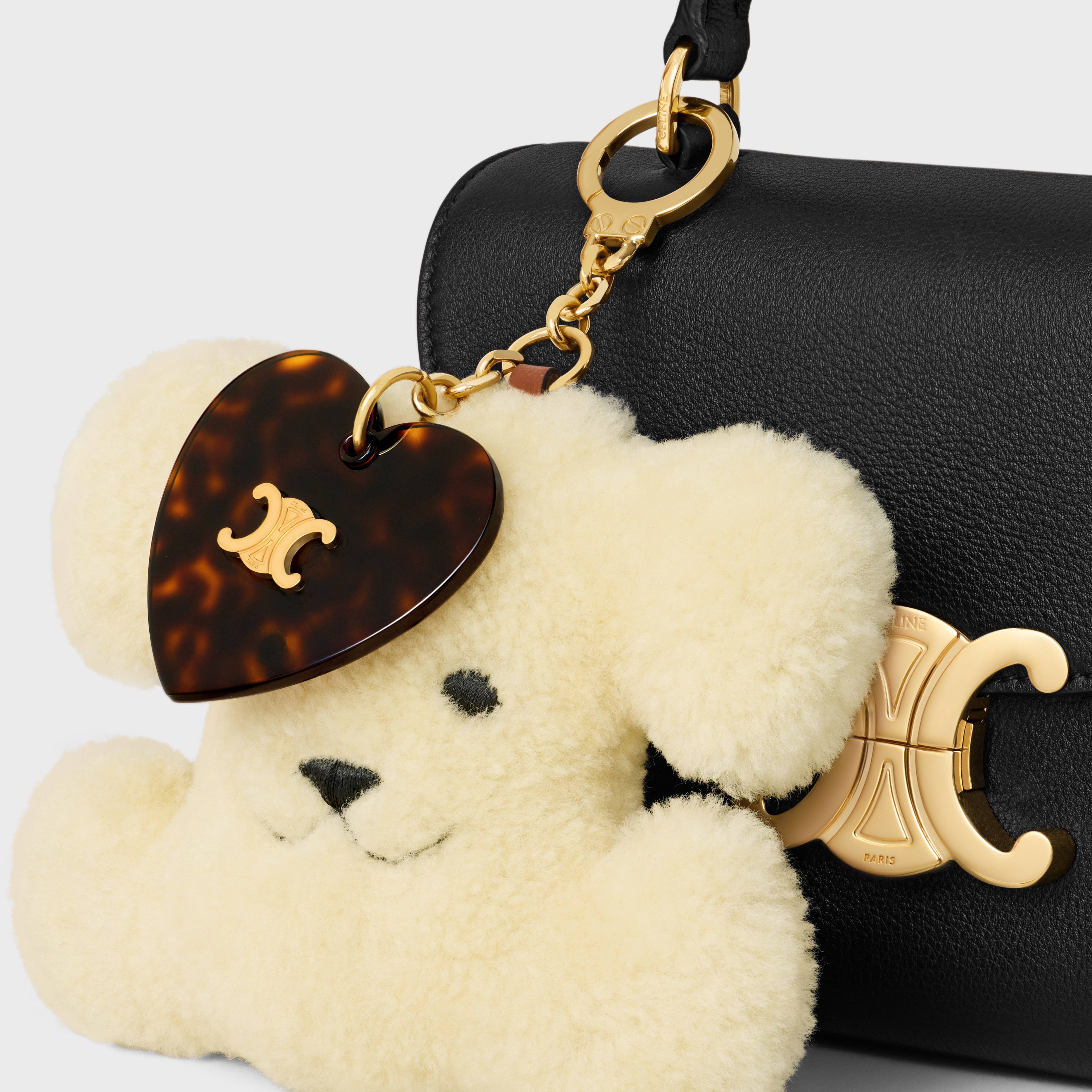 TRIOMPHE pom-pom keyring  with heart in SHEARLING AND ACETATE with GOLD FINISHING - 4
