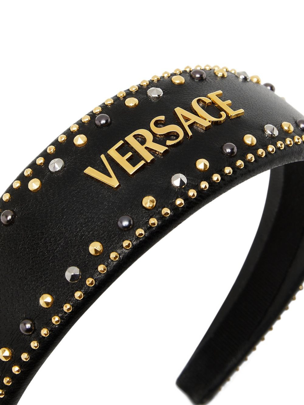 leather logo-plaque studded headband - 3