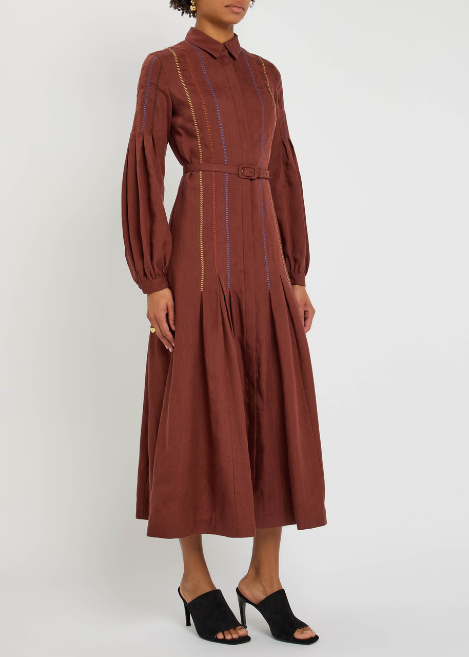 Gabriela Hearst Aleka Embroidered Linen Midi Shirt Dress - 2