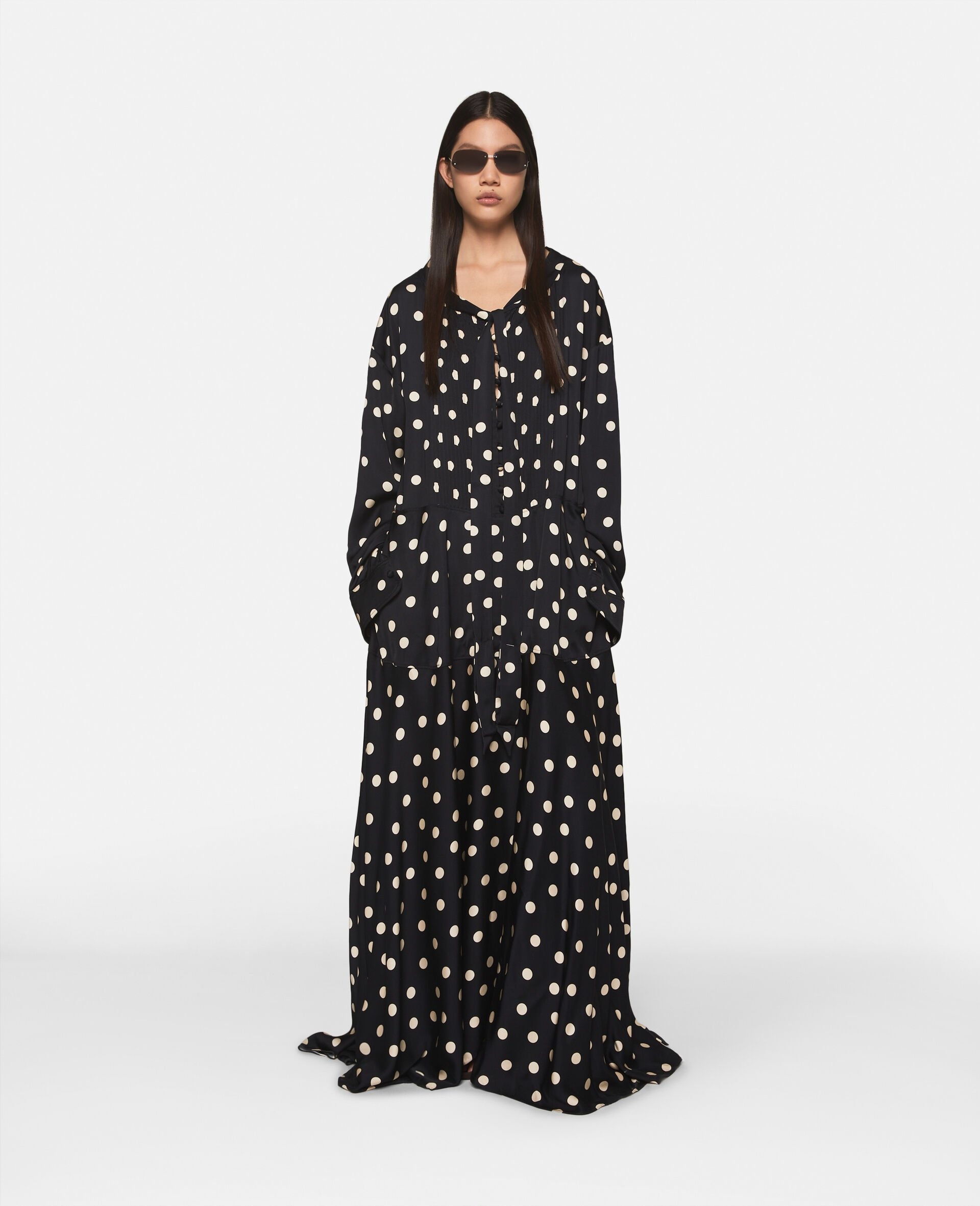 Long-Sleeve Polka Dot Maxi Dress - 2