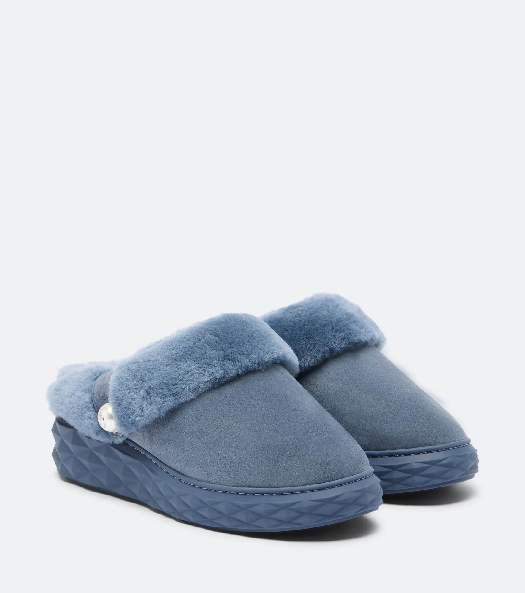 Diamond shearling-lined suede platform mules - 1