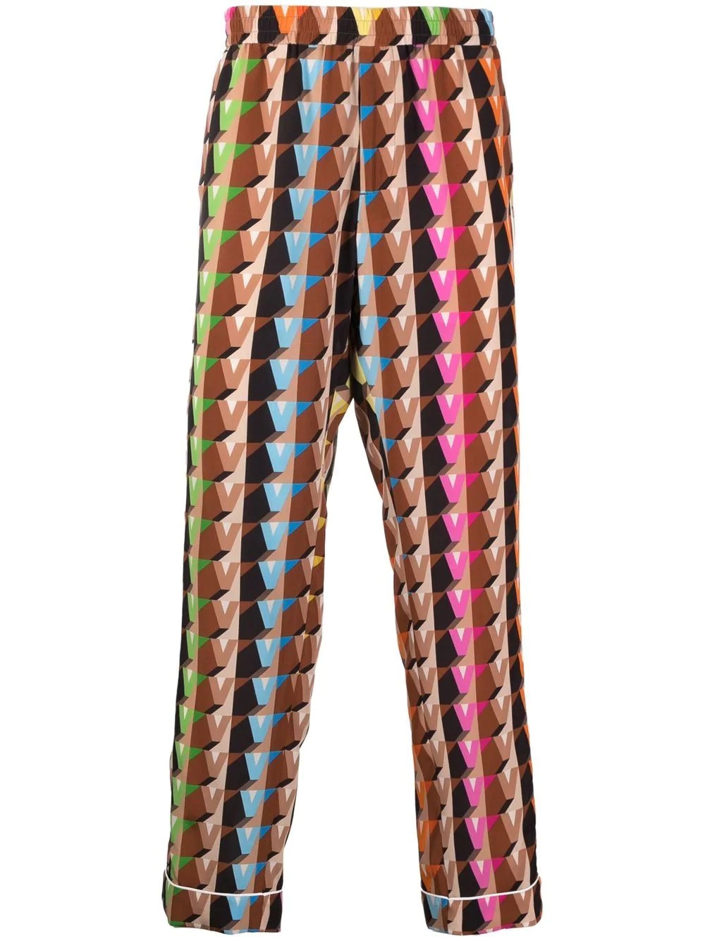 geometric monogram-print silk trousers - 1