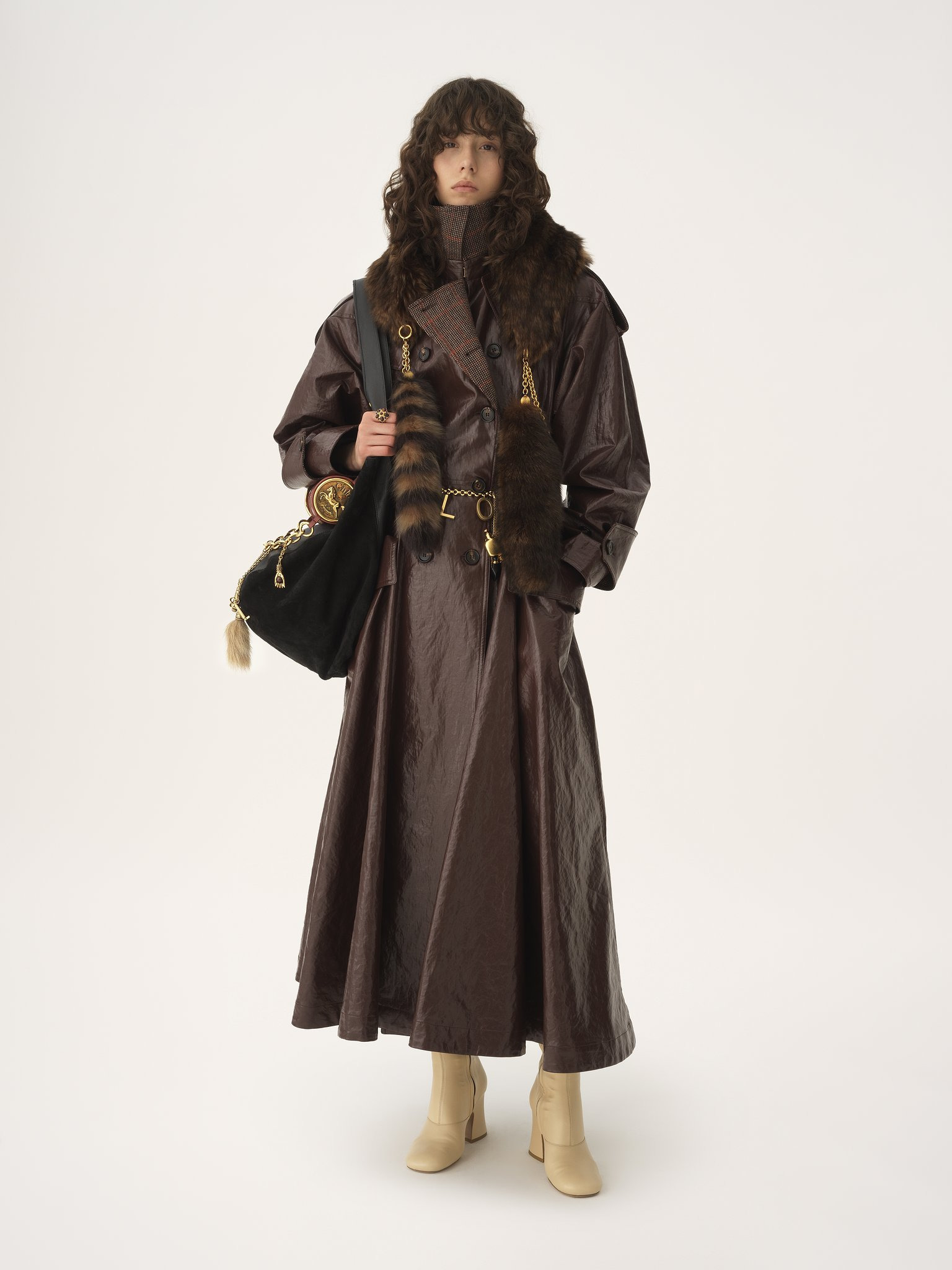 DOUBLE-BREASTED LONG RIDING COAT IN COATED LINEN - 3