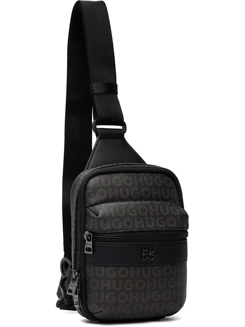 HUGO Black Grained Faux-Leather Bag outlook