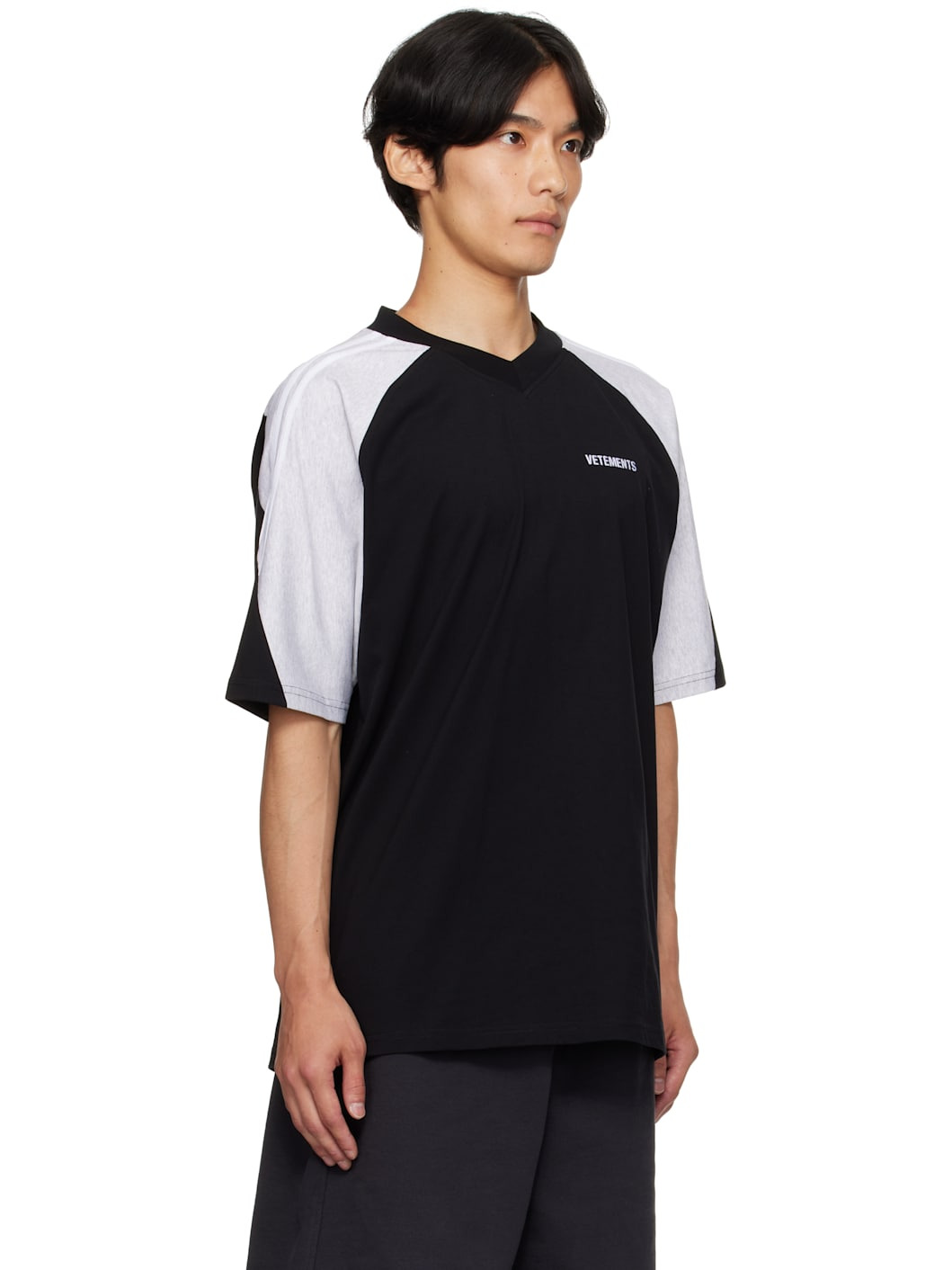 Black & Gray Cut-Up V-Neck T-shirt - 2