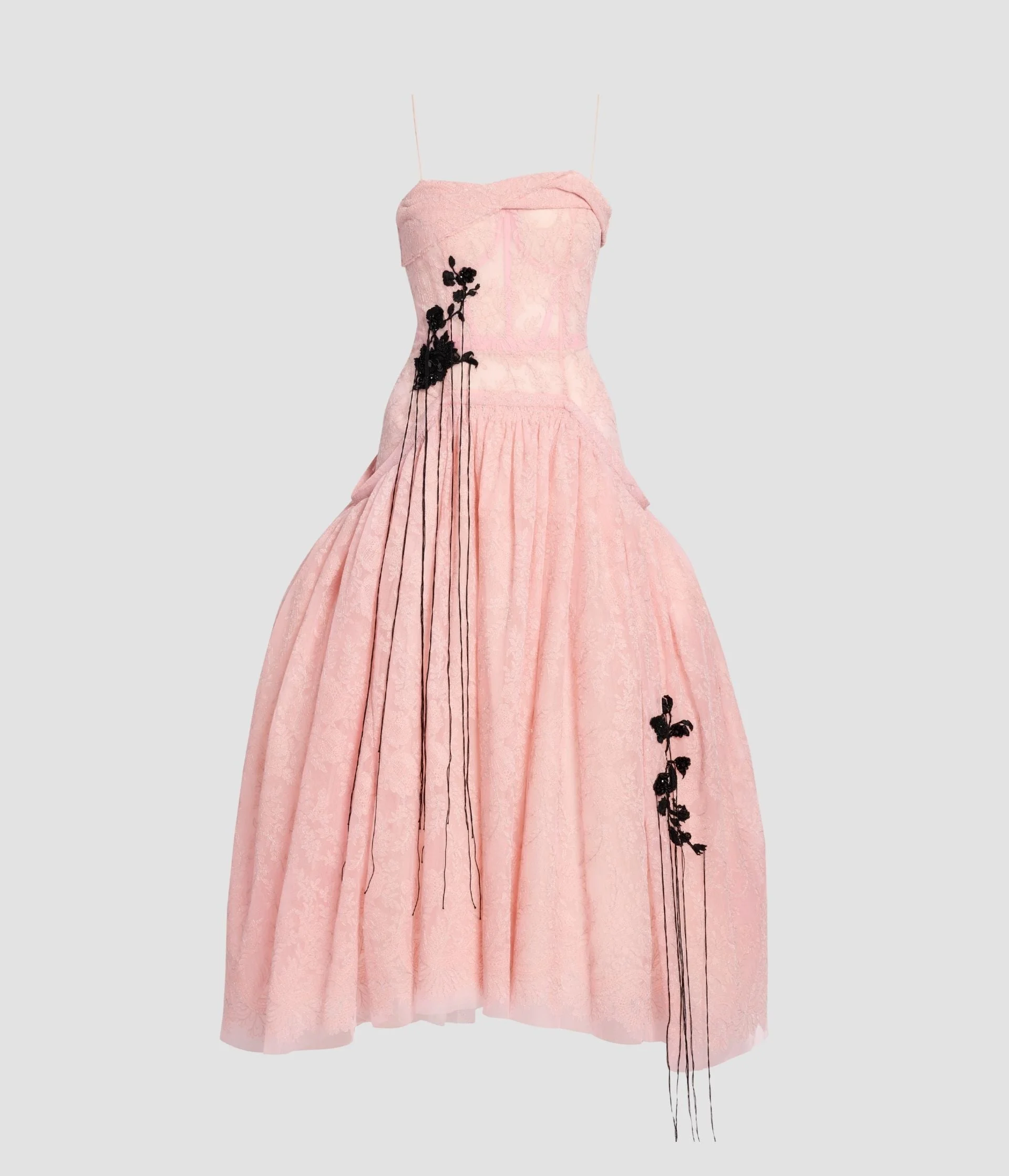 FLORAL LACE TULLE SLEEVELESS MIDI DRESS - 1