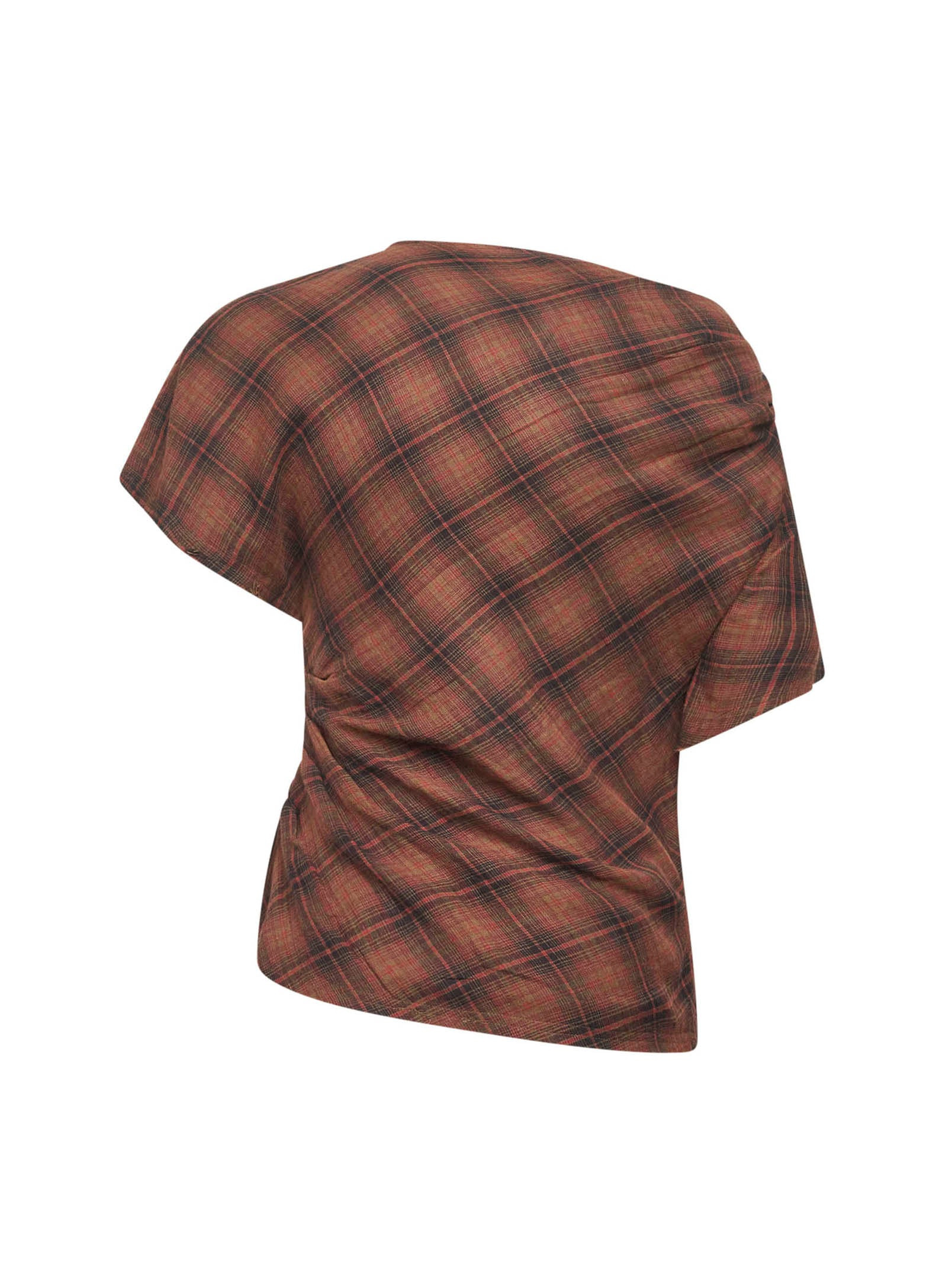Dark bronze checkered cotton Neyela asymmetric top - 2