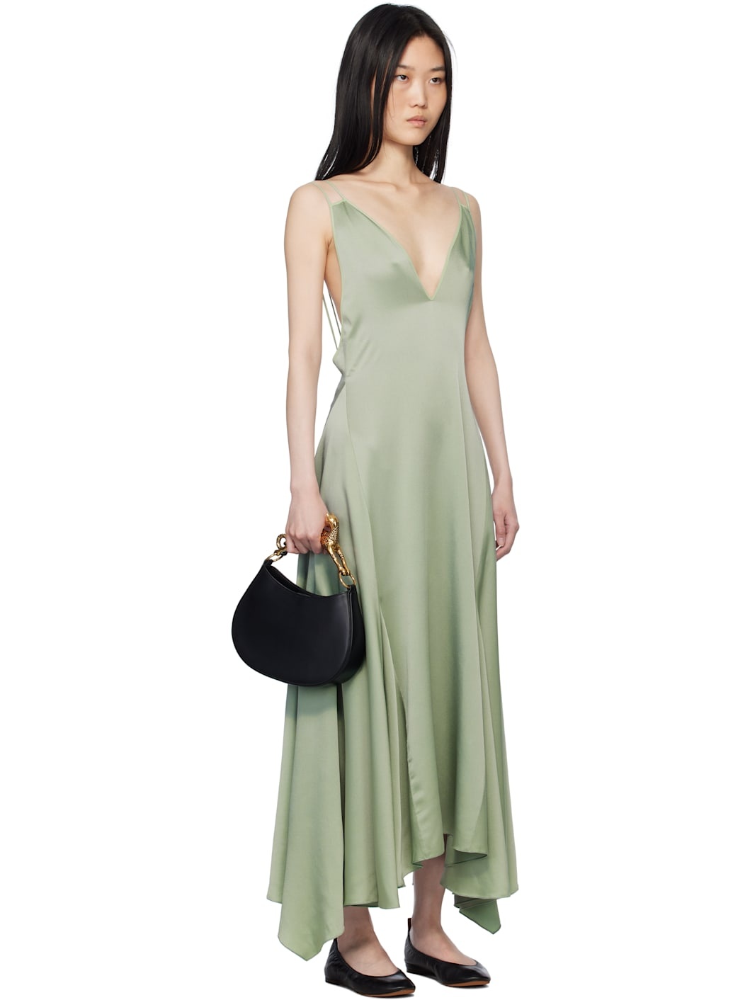 Green Silk Bowling Midi Dress - 2