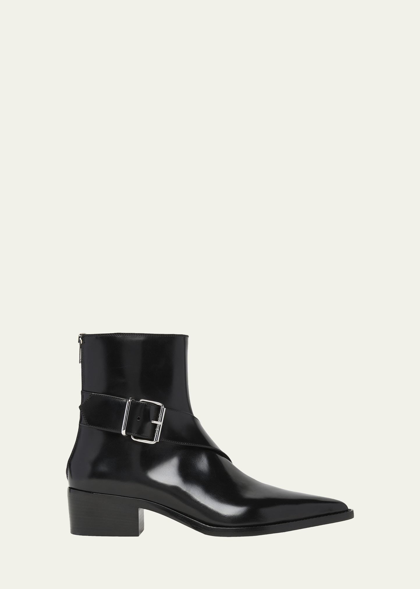 Men's Leather Buckle-Strap Zip Ankle Boots - 1