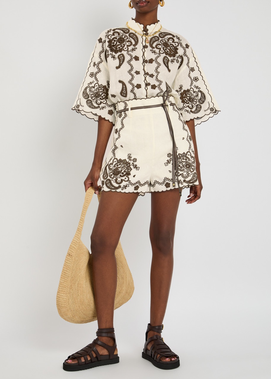 Zimmermann Ascension Embroidered Linen Shorts - 4