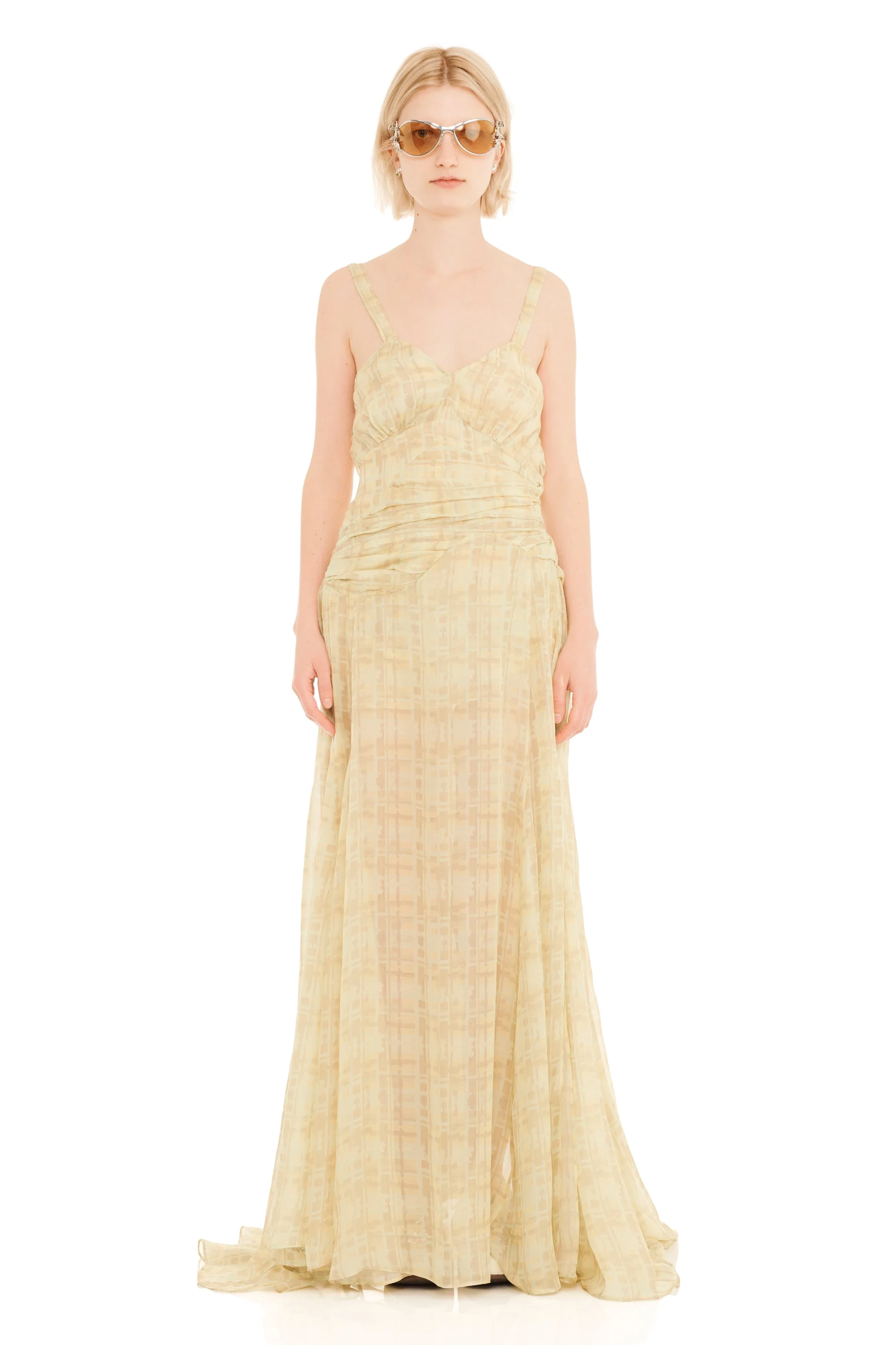 BUTTER PLAID PLUME GOWN - 1