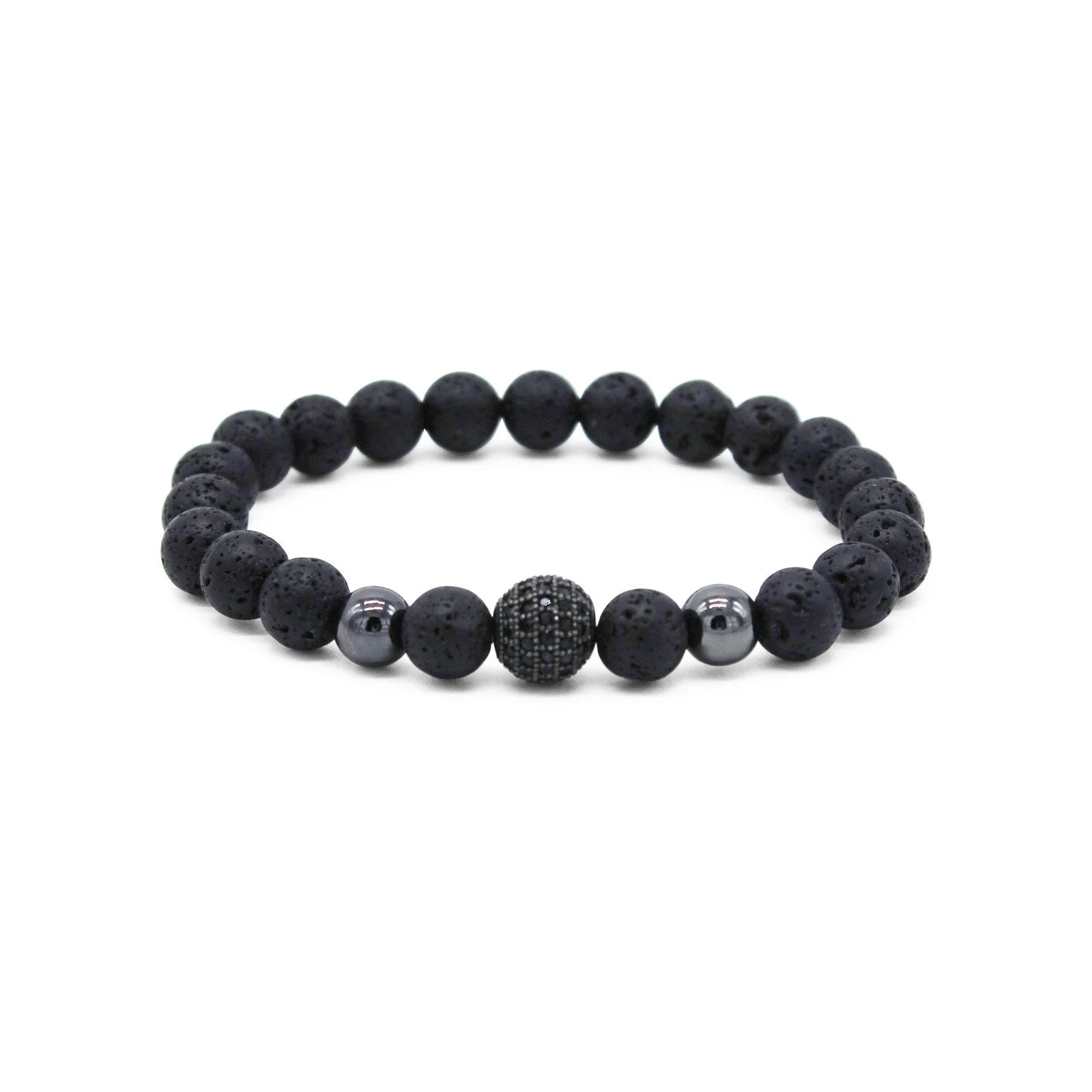 Bracelet - Black Rhodium Globe Pavé & Lava Stone - 1