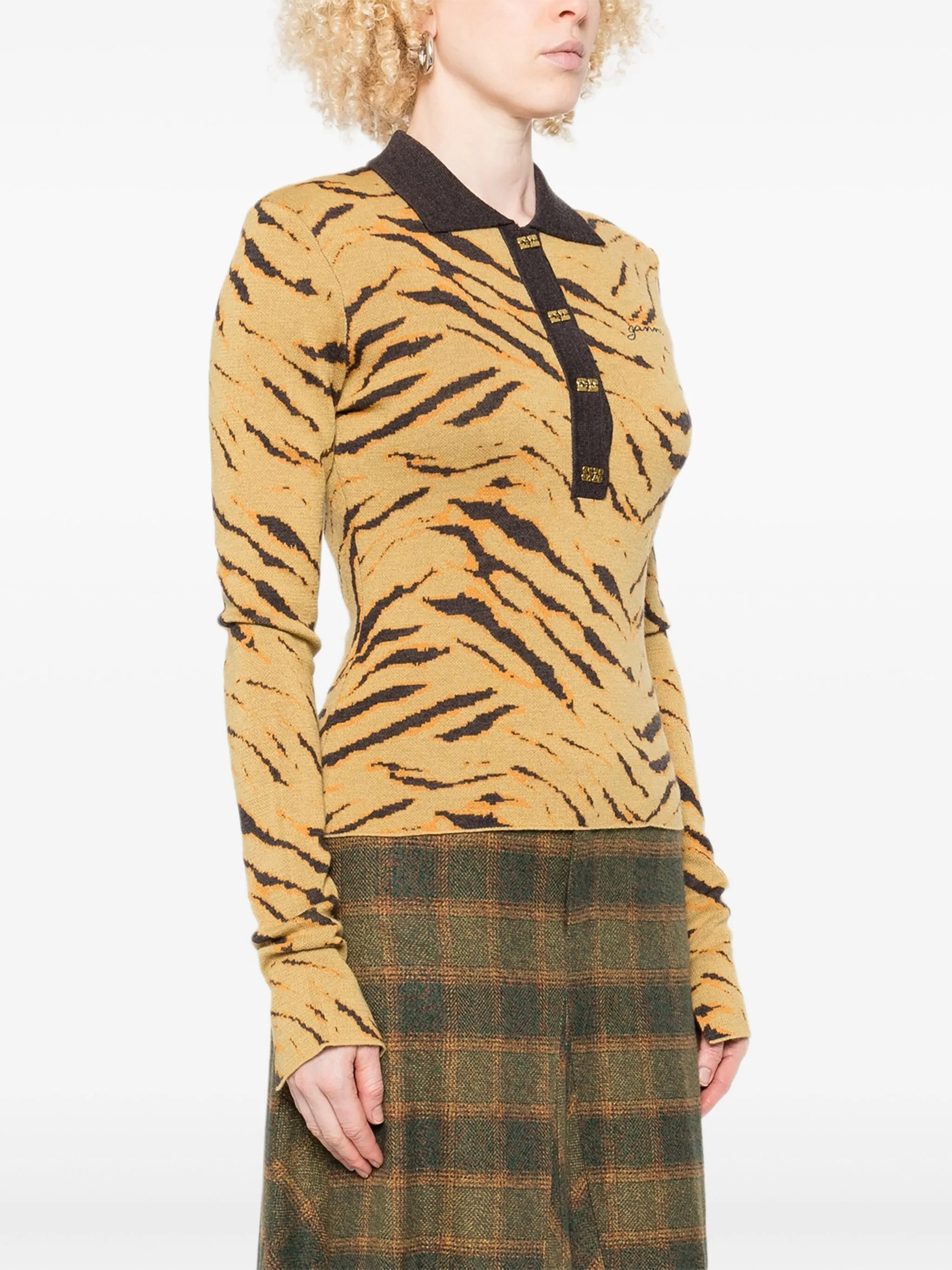 zebra-print polo top - 3