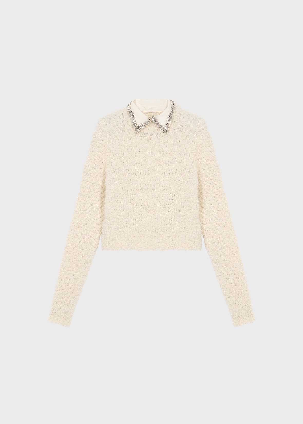 BOUCLÉ SWEATER WITH EMBROIDERED COLLAR - 1