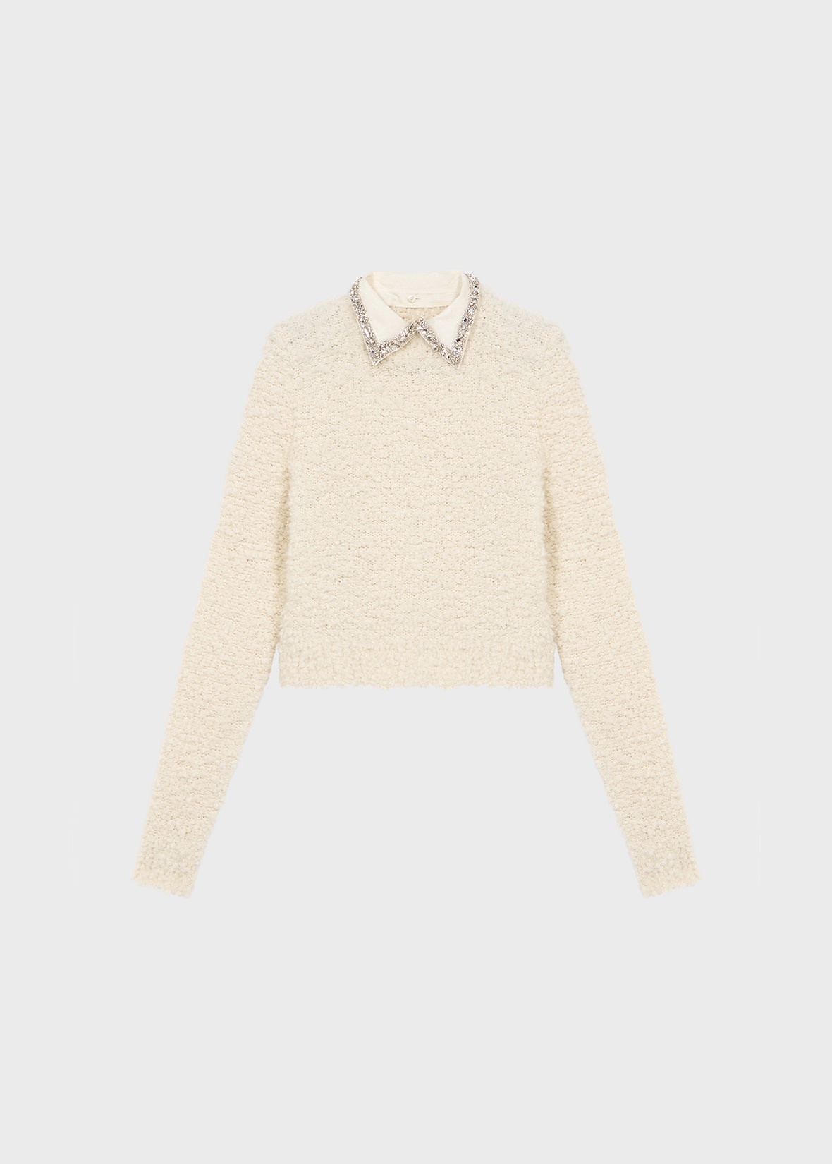 BOUCLÉ SWEATER WITH EMBROIDERED COLLAR - 1