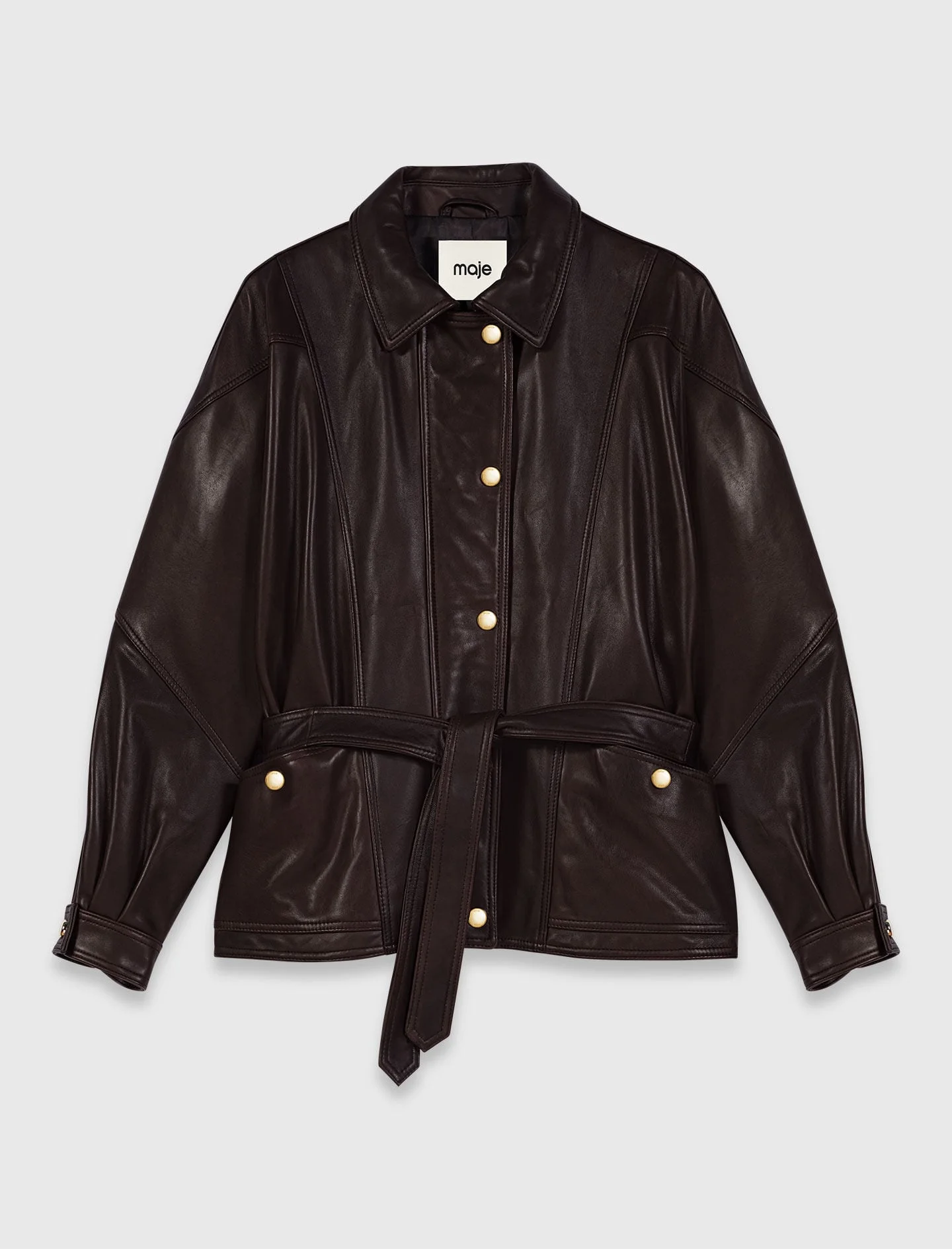Oversize gold-button leather jacket - 1