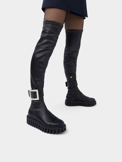 Roger Vivier Viv' Go-Thick Metal Buckle Stretch Cuissard Boots in Soft Leather outlook