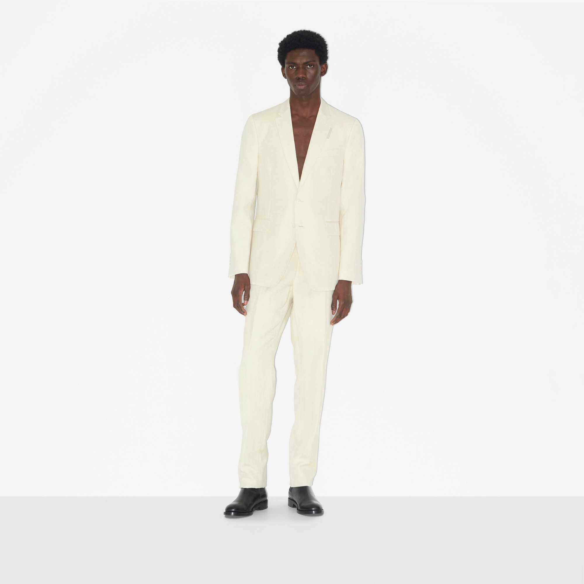 Linen Blend Slim Fit Tailored Trousers - 2