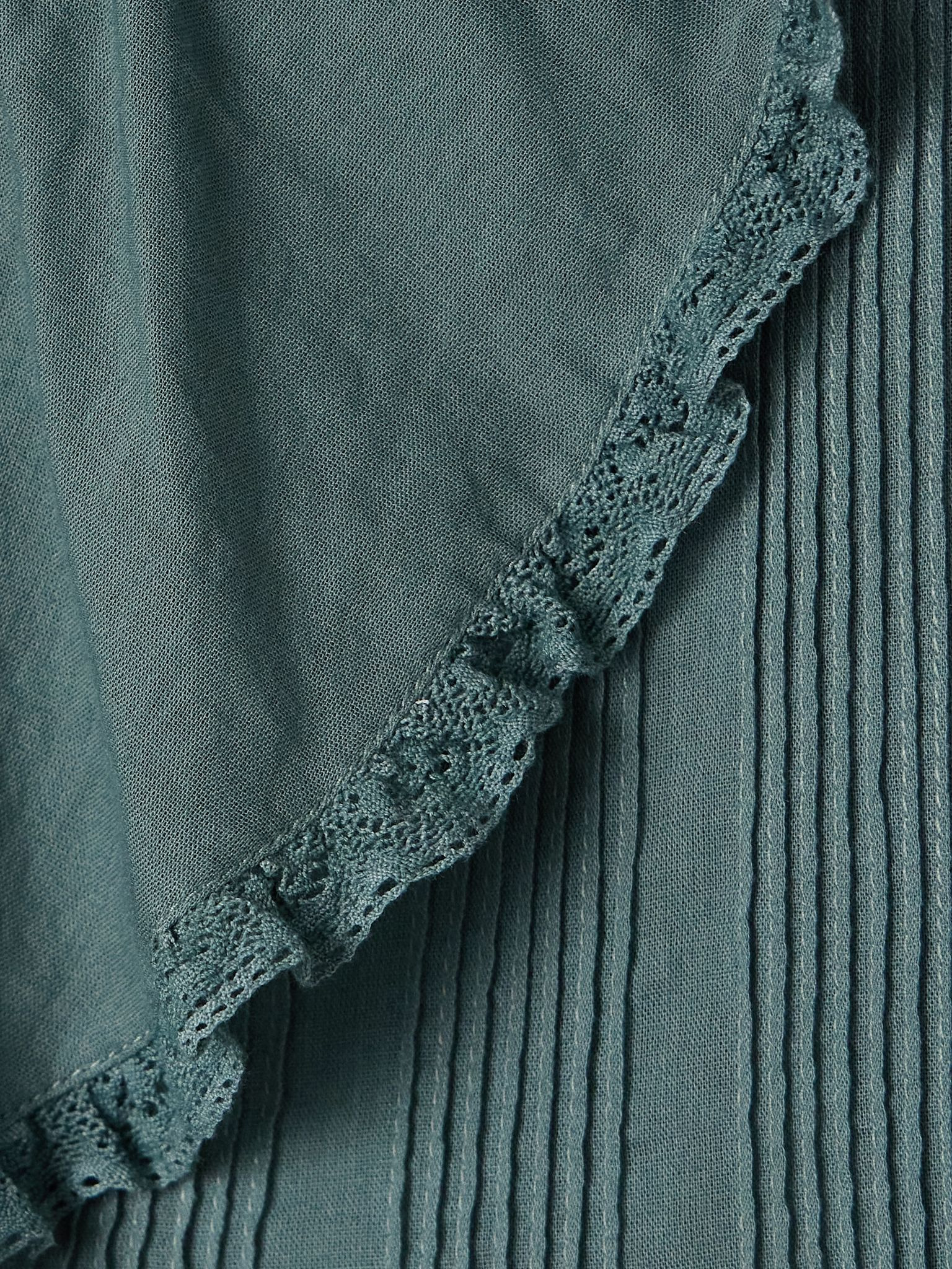 Hardy lace-trimmed ruffled pintucked organic cotton-voile blouse Storm blue - 5