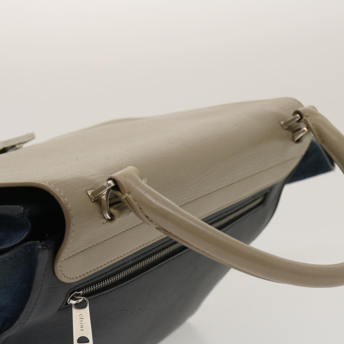 CELINE Hand Bag Leather Suede Gray Navy - 6