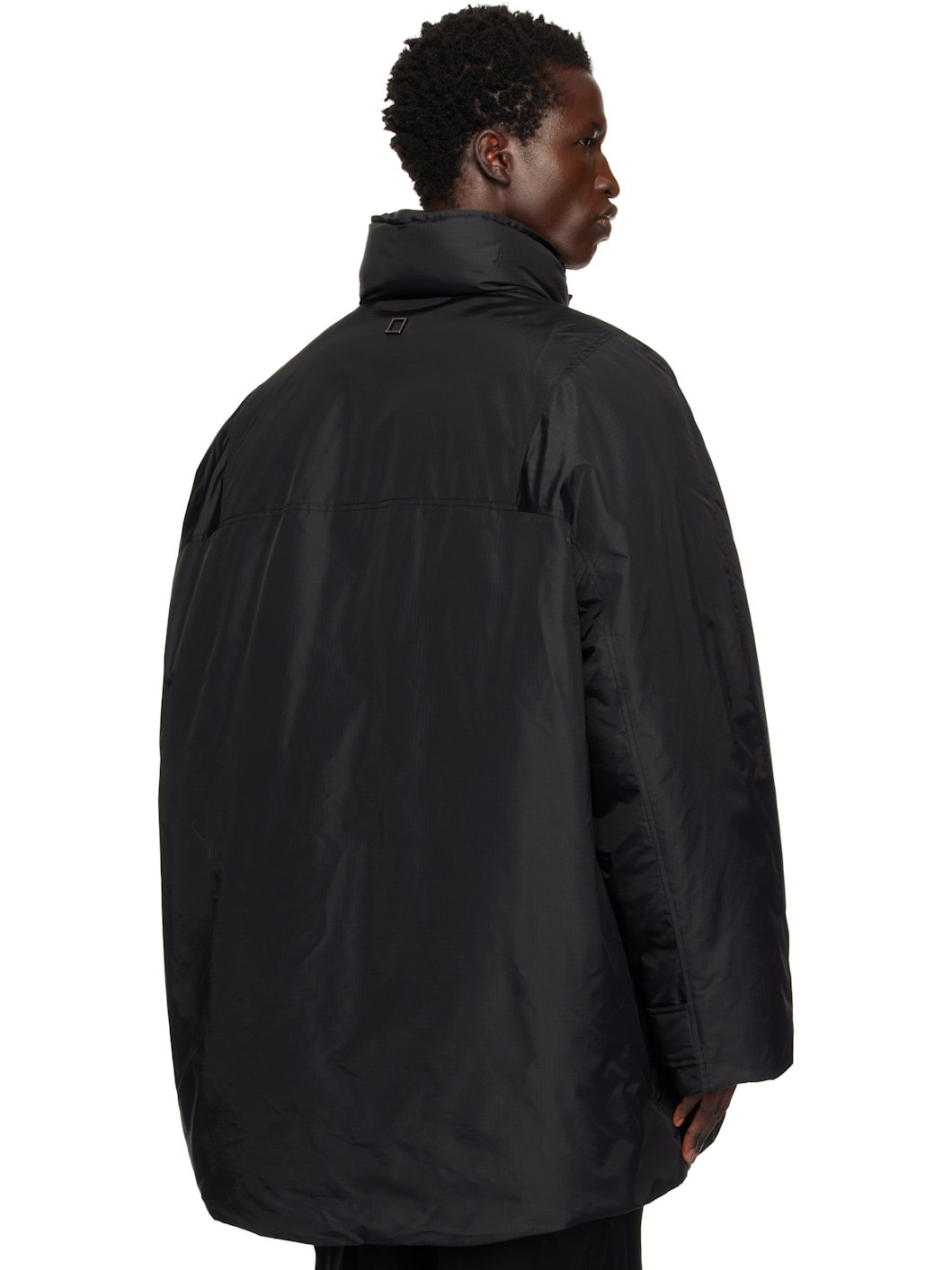 Black Funnel Neck Down Jacket - 3