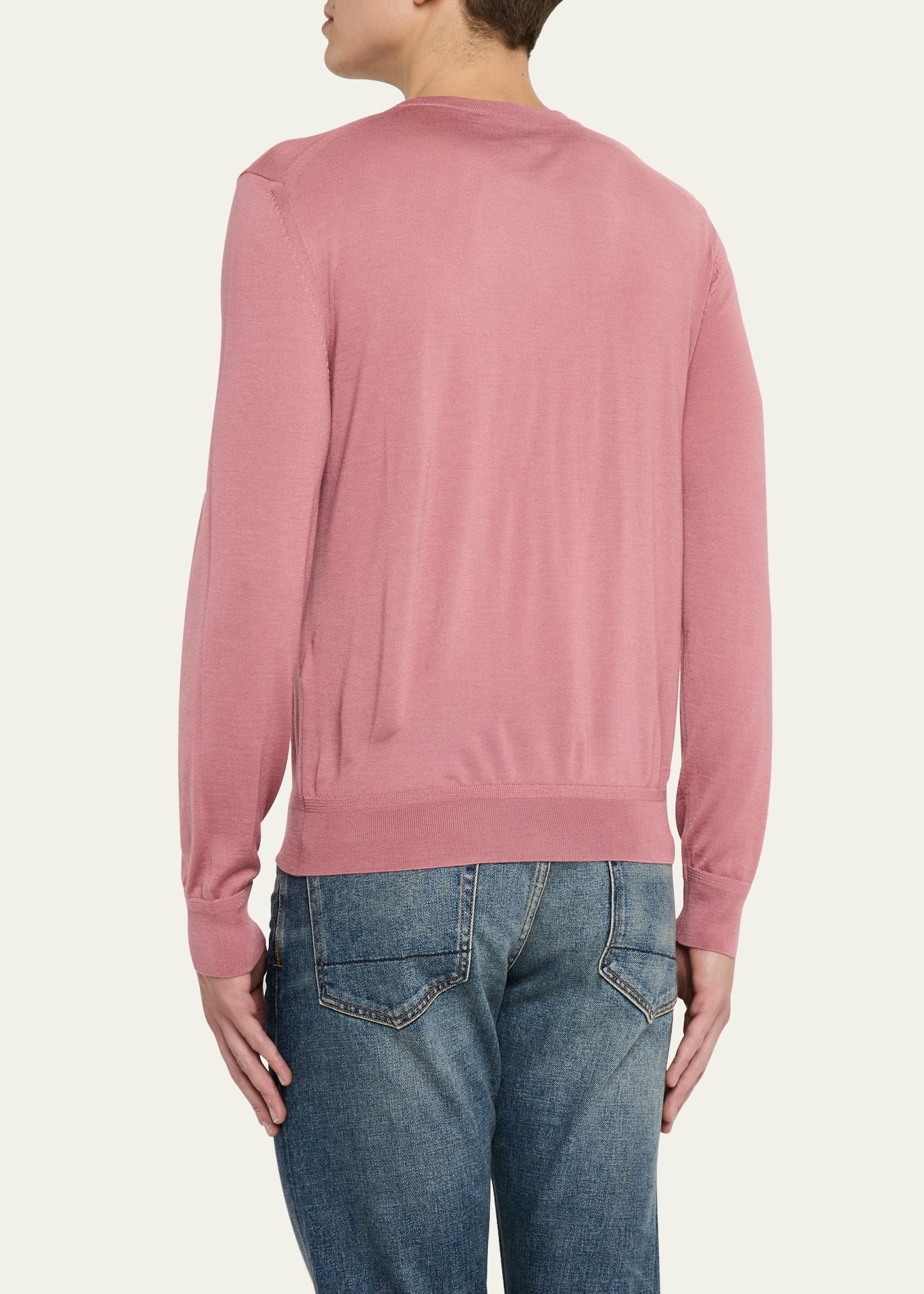 Men's Fine Gauge Cashmere and Silk Crewneck Sweater - 3