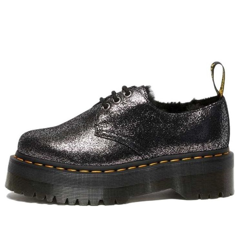 Dr. Martens 1461 Faux Fur-Lined Metallic Leather Platform Shoes 'Black' 27957012 - 1