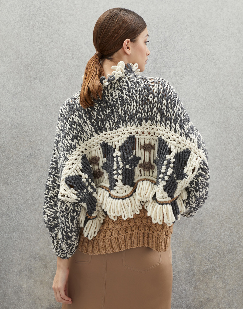 Brunello Cucinelli Handmade macramé intarsia OPERA sweater in cashmere outlook