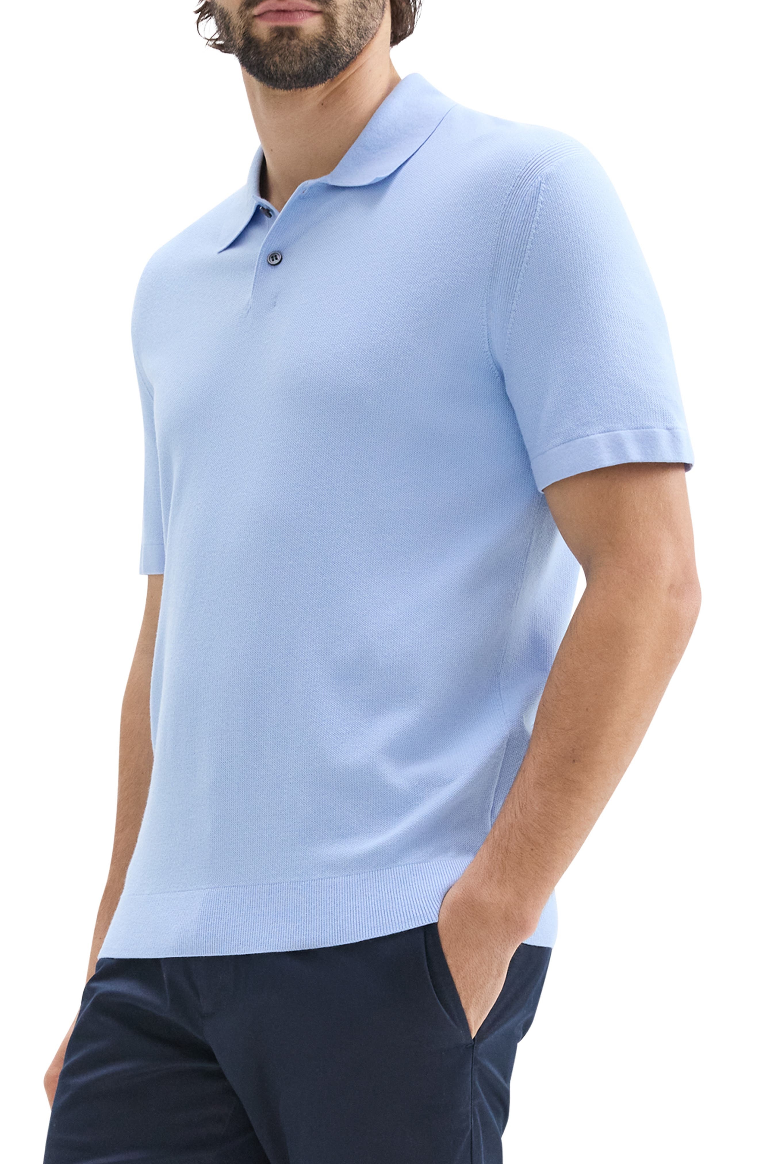 Theory Goris Grid Light Performance Polo in Clear Sky at Nordstrom - 3