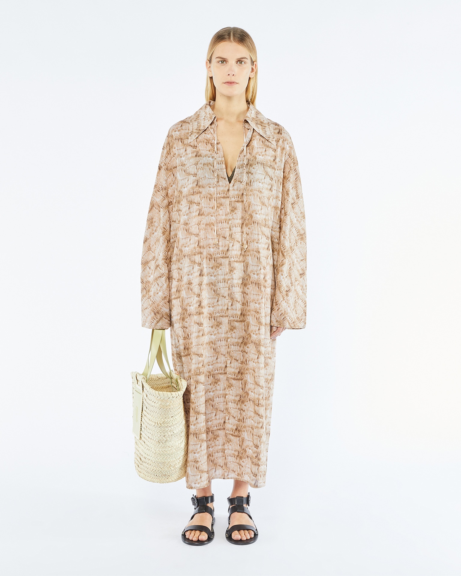 CINTA - Rounded sleeve midi dress- Aquarelle landscape - 2