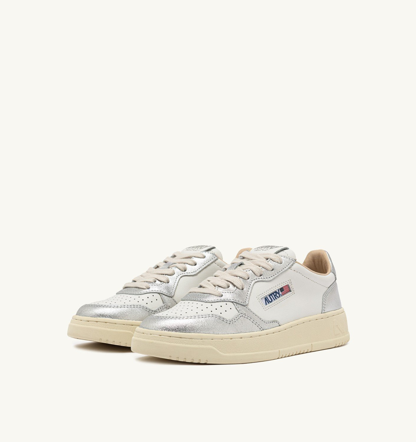 MEDALIST LOW BICOLOR SNEAKERS IN WHITE AND SILVER LEATHER - 2
