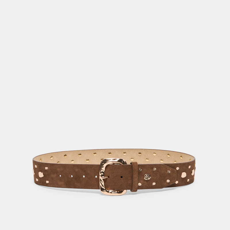 RECTANGLE BUCKLE STUDDED BELT BROWN 1