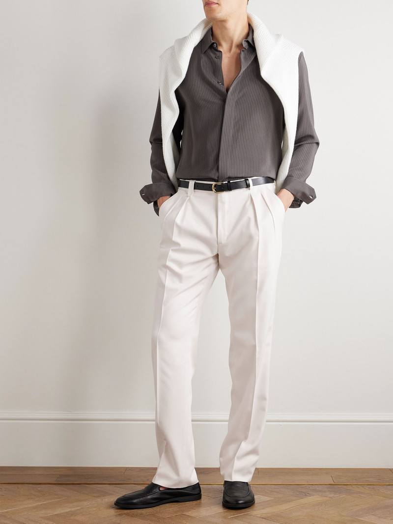 Brioni Tapered Pleated Silk-Twill Trousers Off-white outlook