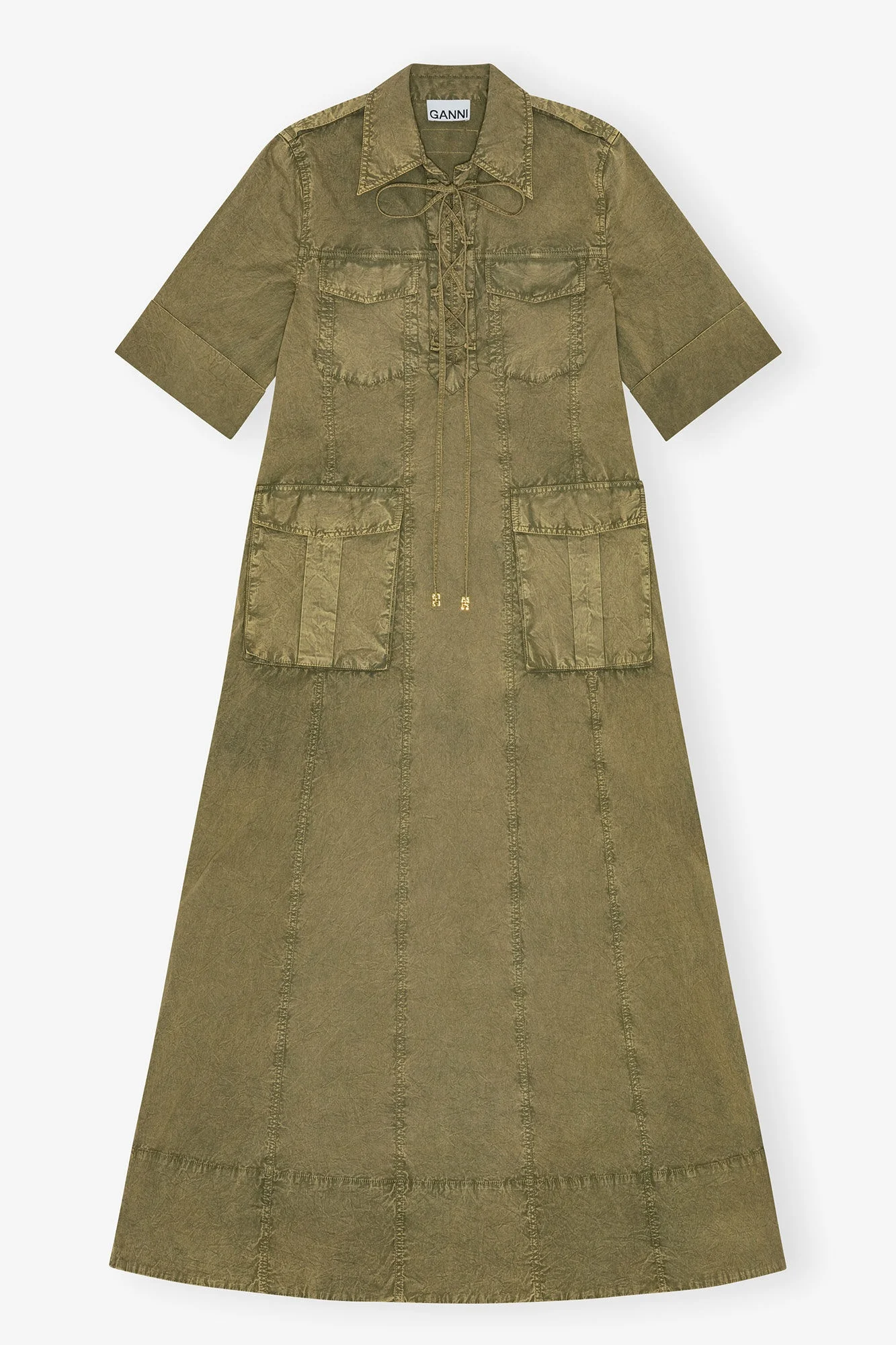 GREEN WASHED COTTON DRESS - 1