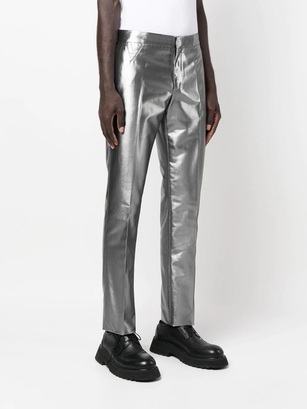 metallic straight-leg trousers - 3