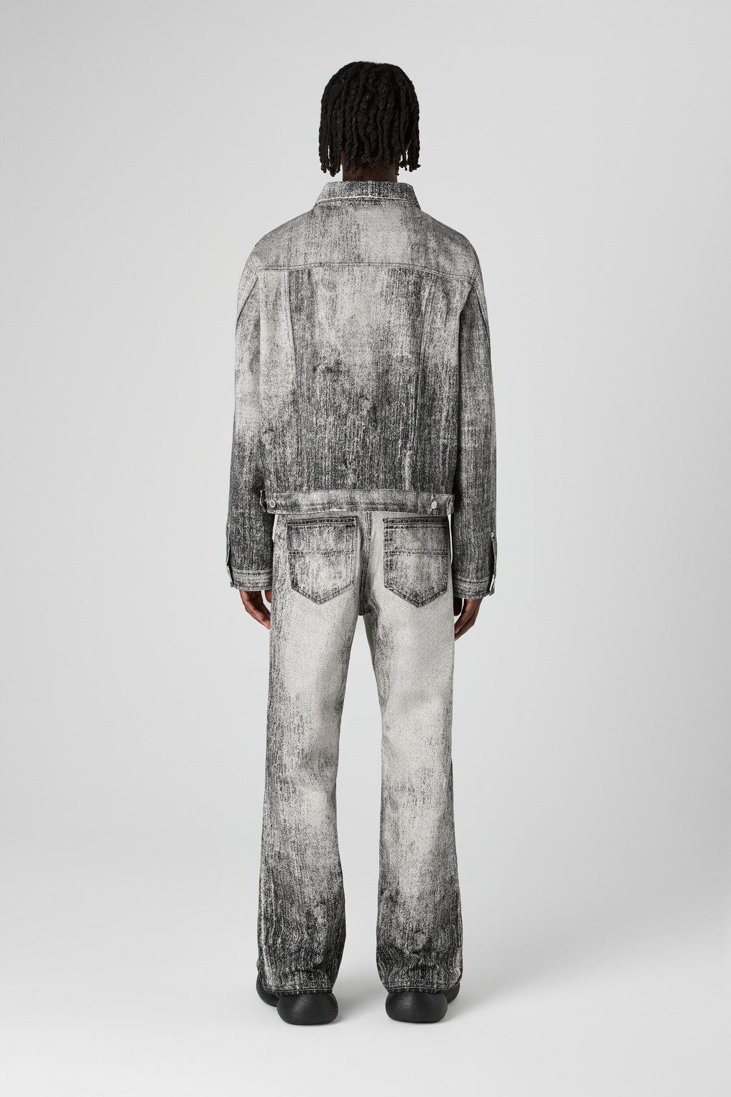 Faded Black Paint Print Denim Jacket - 5
