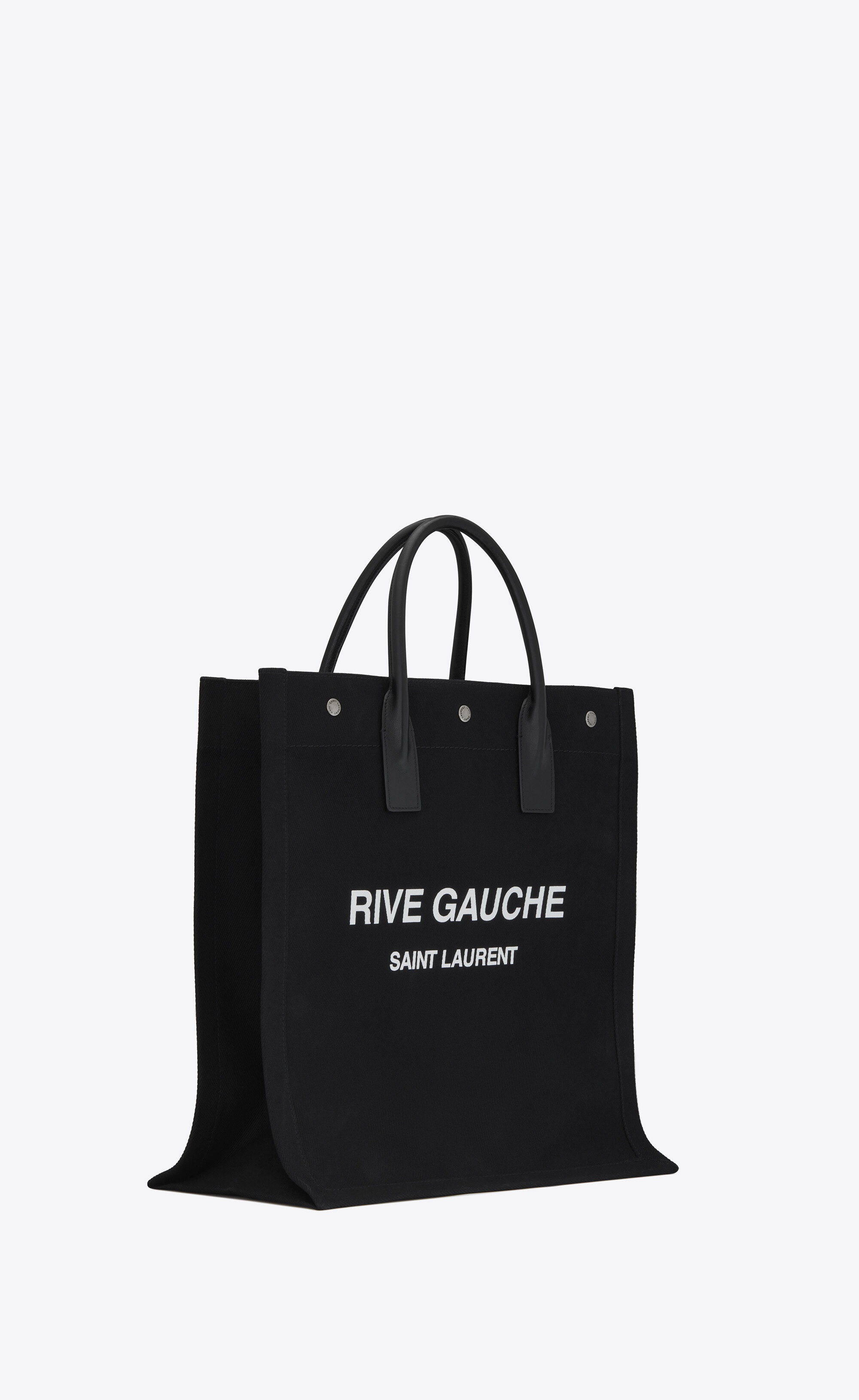 rive gauche north/south tote bag in printed canvas and leather - 4