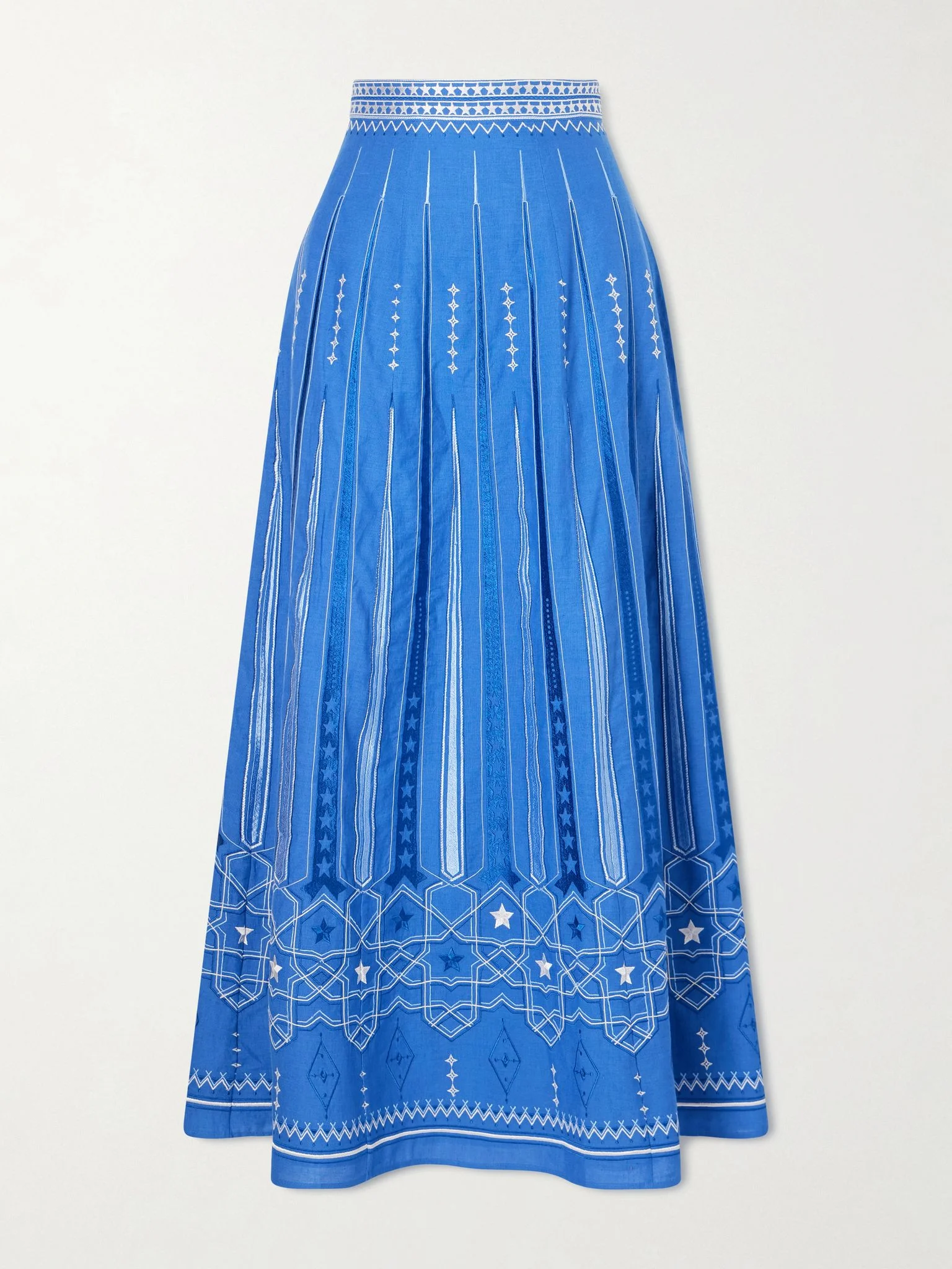 Camille embroidered linen and cotton-blend midi skirt Blue - 1