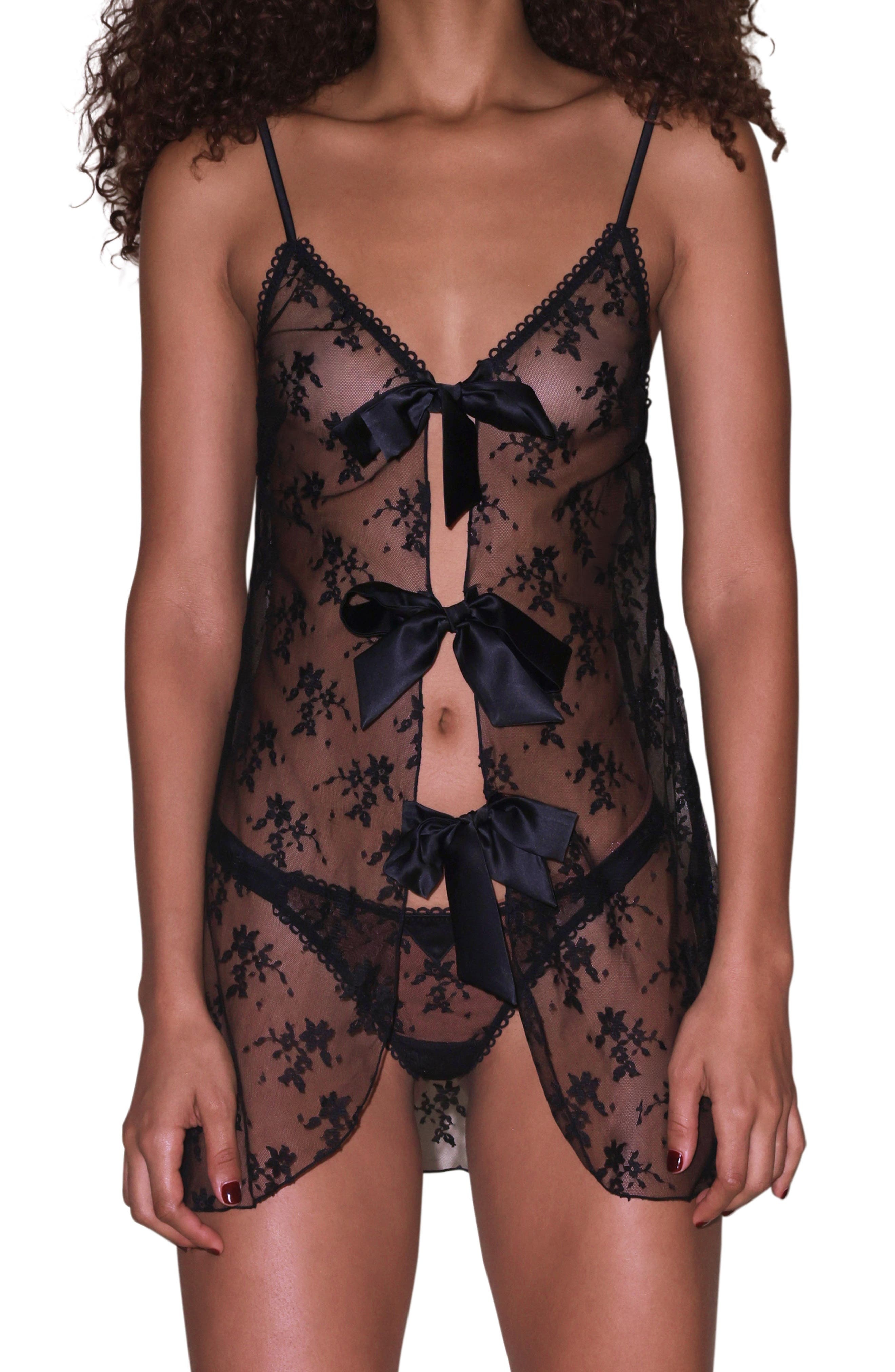 Fleur Du Mal Untie Me Sheer Chemise in Black at Nordstrom - 1