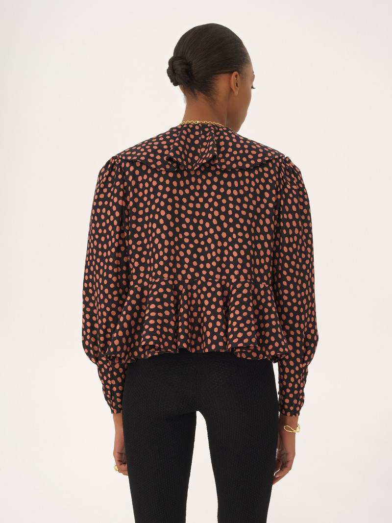 V-NECK RUFFLE TOP IN SILK JACQUARD 4