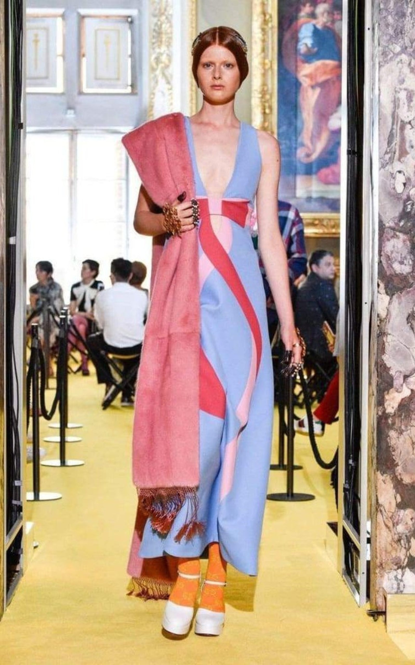 Floor-Length Bow Detail with V Neck Gown - 2