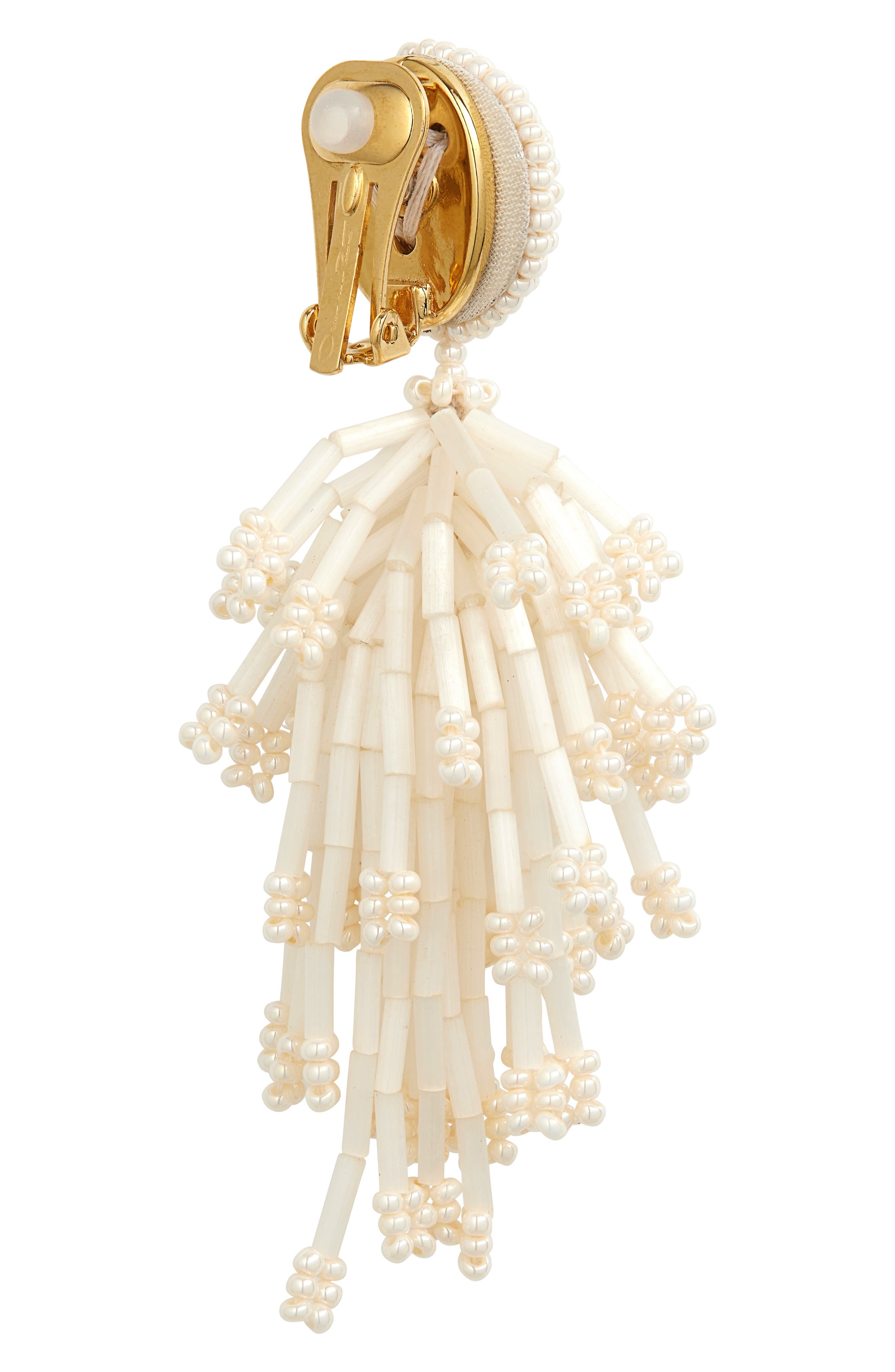 Oscar de la Renta Fringe Tassel Clip-On Drop Earrings in Ivory at Nordstrom - 3