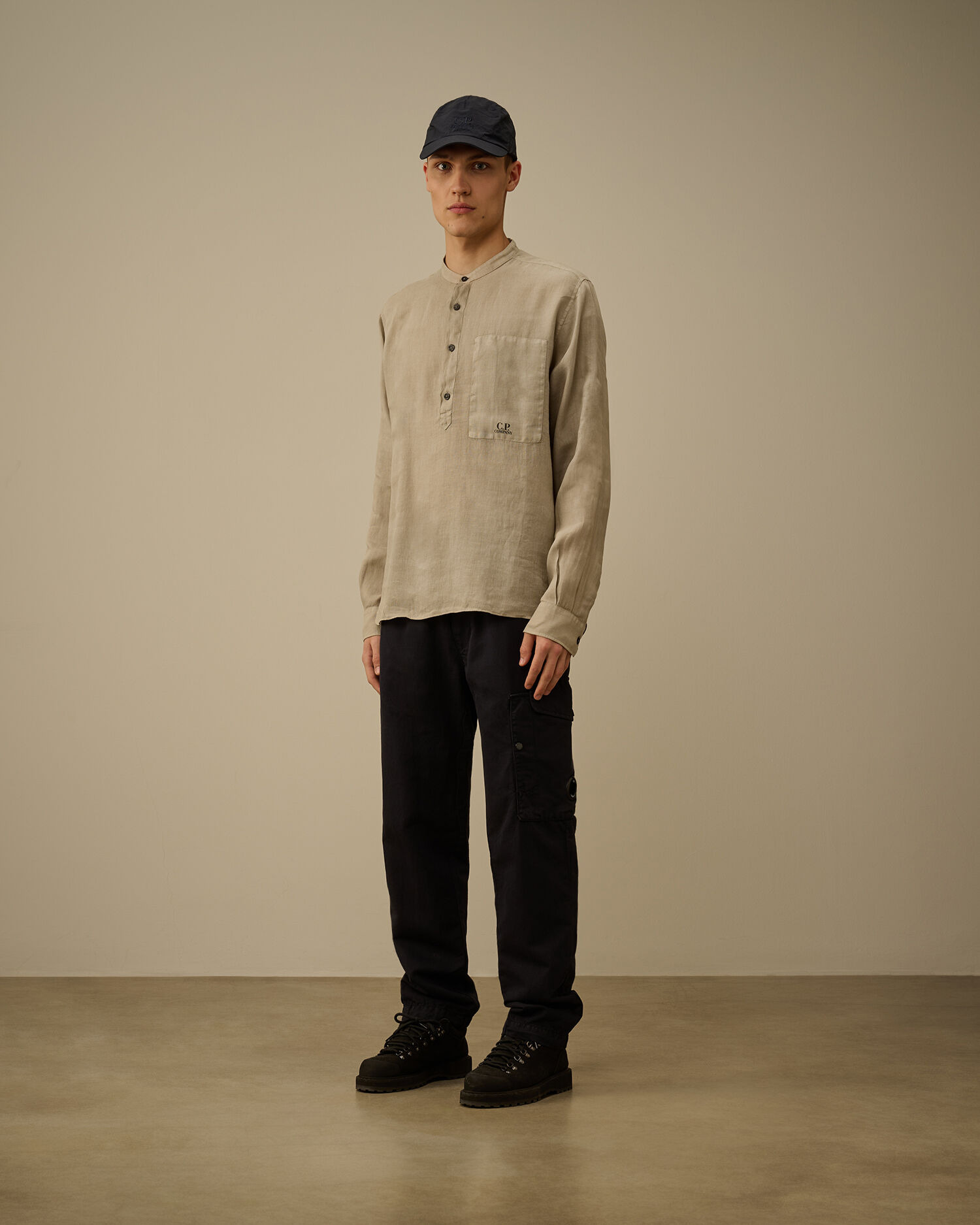 Linen Banded Collar Shirt - 2